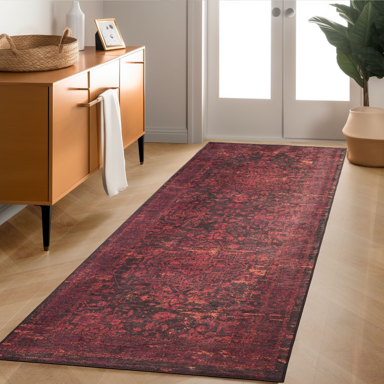 SIMPEX24 Designteppich Vintage Stil, Läufer, Höhe: 7 mm, Waschbarer Teppich günstig online kaufen