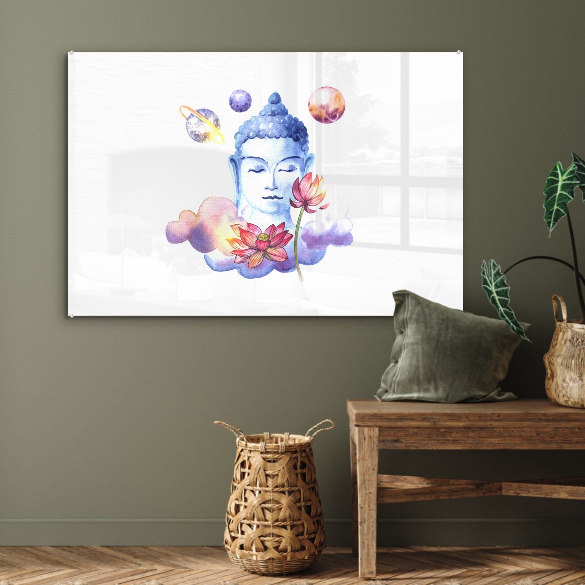 Acrylglasbilder Schlafzimmer (1 Acrylglasbild Kopf & Buddha St), Wohnzimmer - Planeten, MuchoWow -