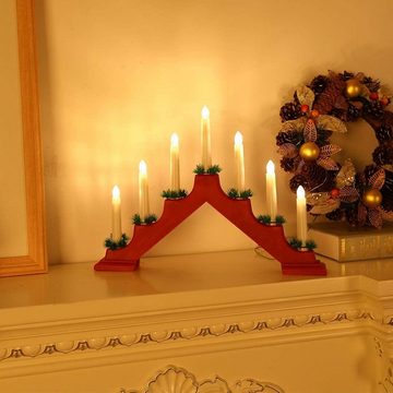 UE Stock Kerzenleuchter Lewondr Kerzenleuchter Weihnachten Bogen Batterie 7 Kerzenlichtern Rot
