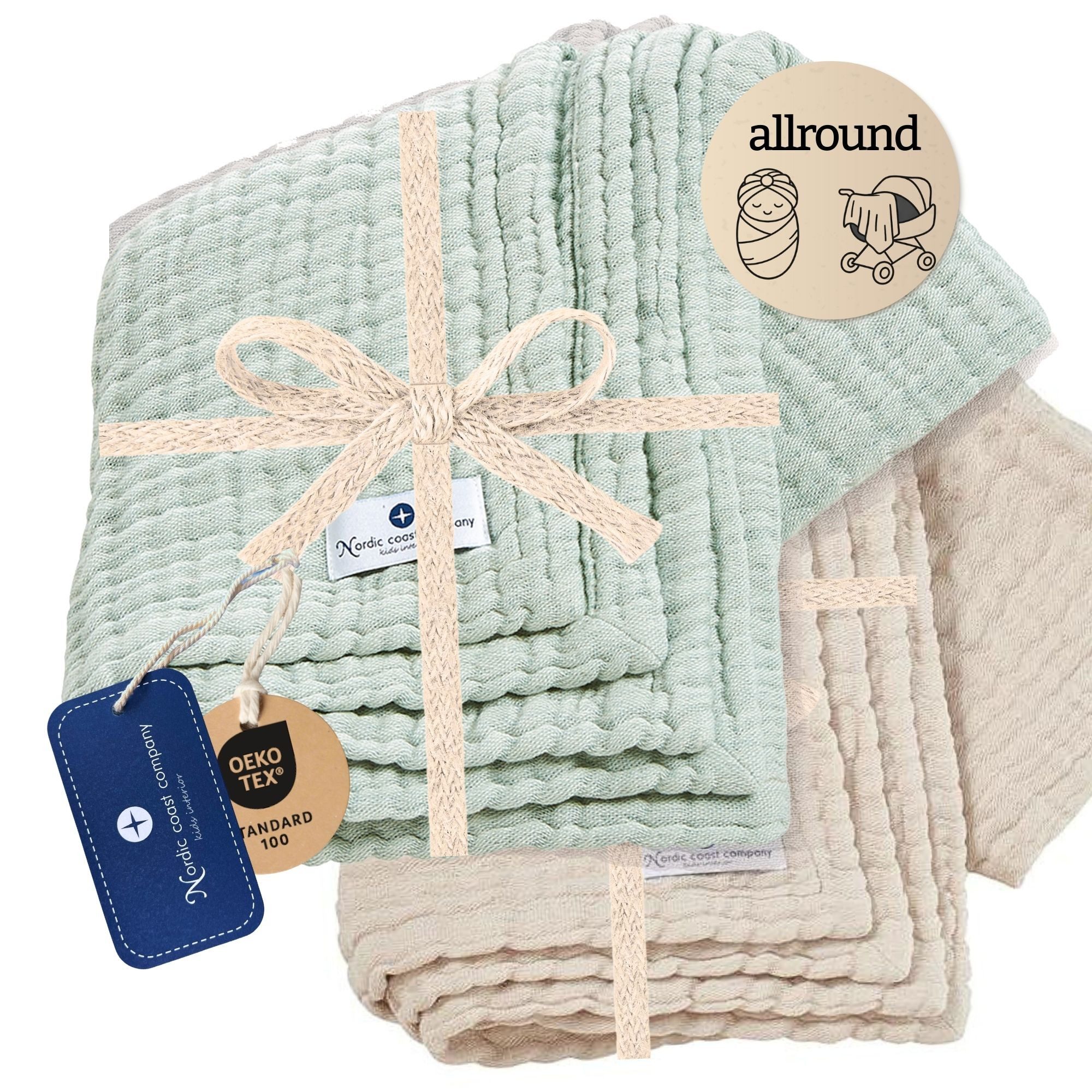 Nordic Coast Company Neugeborenen-Geschenkset Geschenk Set zur Geburt, Puckdecke, Musselindecke, Babydecke Spucktuch Baby-Set Erstausstattung Geburt Babyausstattung- bessere Windeltorte