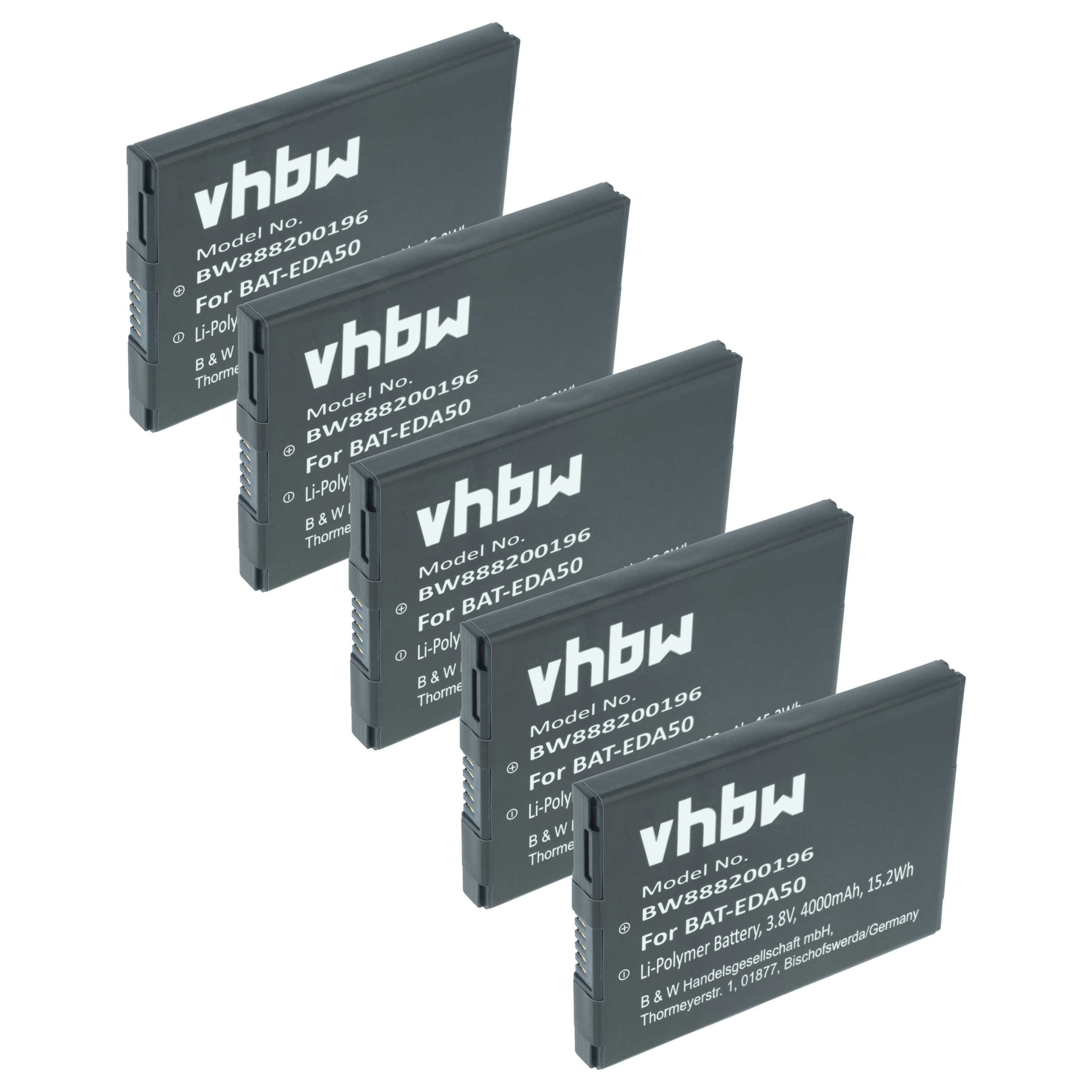 vhbw Akku Ersatz für Honeywell BATT-EDA40-1, BATT-EDA50K-1 für Barcode Akku Akku Li-Polymer 4000 mAh (3,8 V, 5 St), Leistungsfähige Austausch-Akkus für POS-Gerät, Wiederaufladbar, Jede