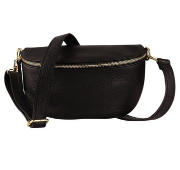 MIRROSI Bauchtasche Damen, Echtleder, Leder, Made in Italy, Umhängetasche, Brusttasche, (Schultertasche für jeden Anlass (1 Tasche & 2 Gurte), 3 Größen auswählbar; Goldene Karabiner), Crossbody Bag, Schwarz, gemusterten& verstellbaren Schulterriemen