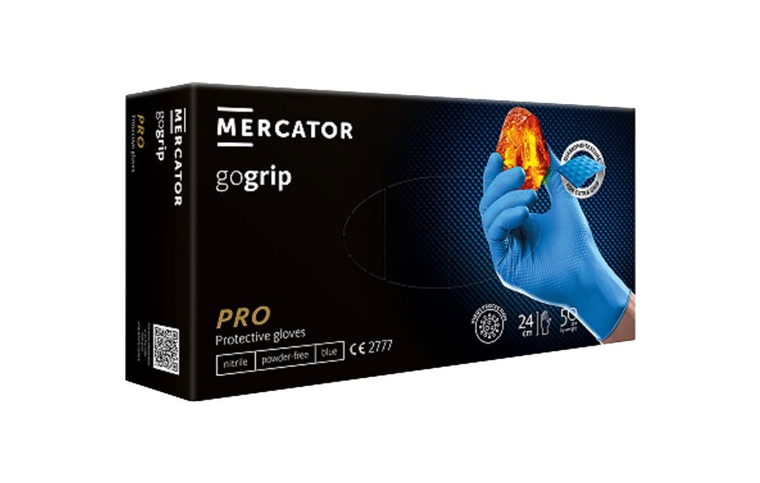 Mercator Einweghandschuhe GoGrip-Pro Nitril Handschuhe mit Diamanttextur in blau