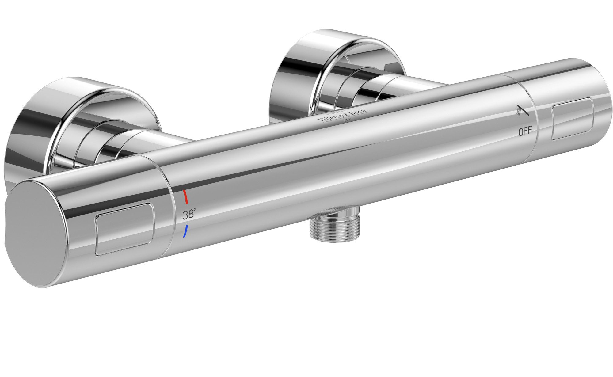 Villeroy & Boch Duscharmatur Aufputz-Thermostat Universal Taps & Fittings (mit Verbrühschutz, Sicherheitssperre bei 38) leiser Wasserfluss, inkl. Befestigungskit, Chrom