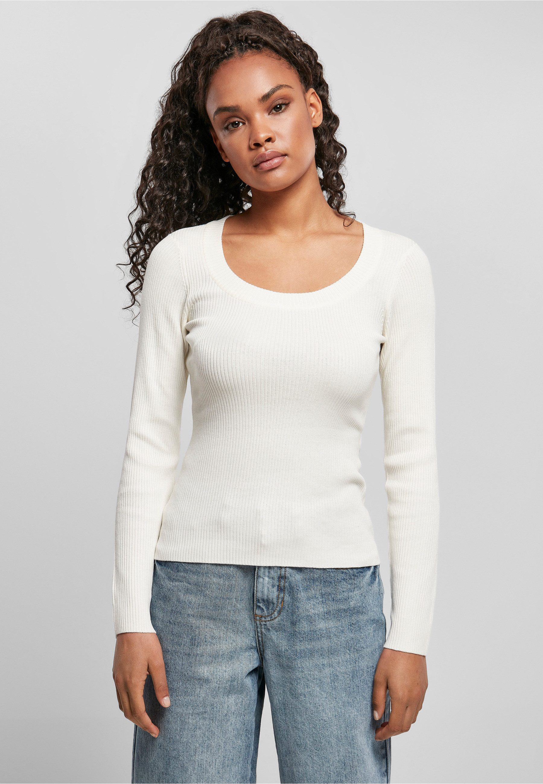URBAN CLASSICS Sweatshirt Urban Classics Damen Ladies Wide Neckline Sweater (1-tlg)
