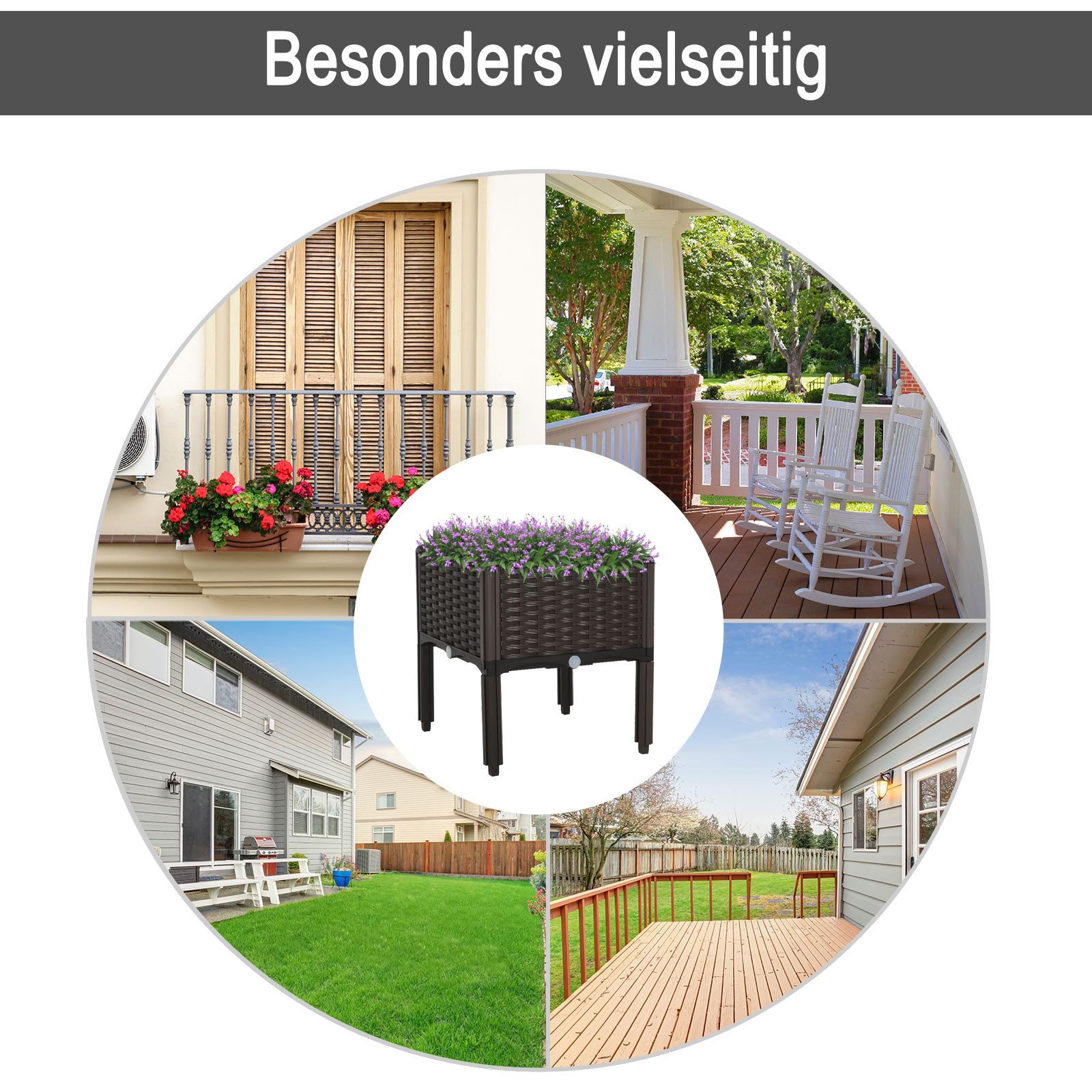 Outsunny Hochbeet Pflanzkasten mit Abflusslöchern (Blumenständer, 1 St., Blumenkasten), für Garten, Balkon, Braun – Bild 5 von 5