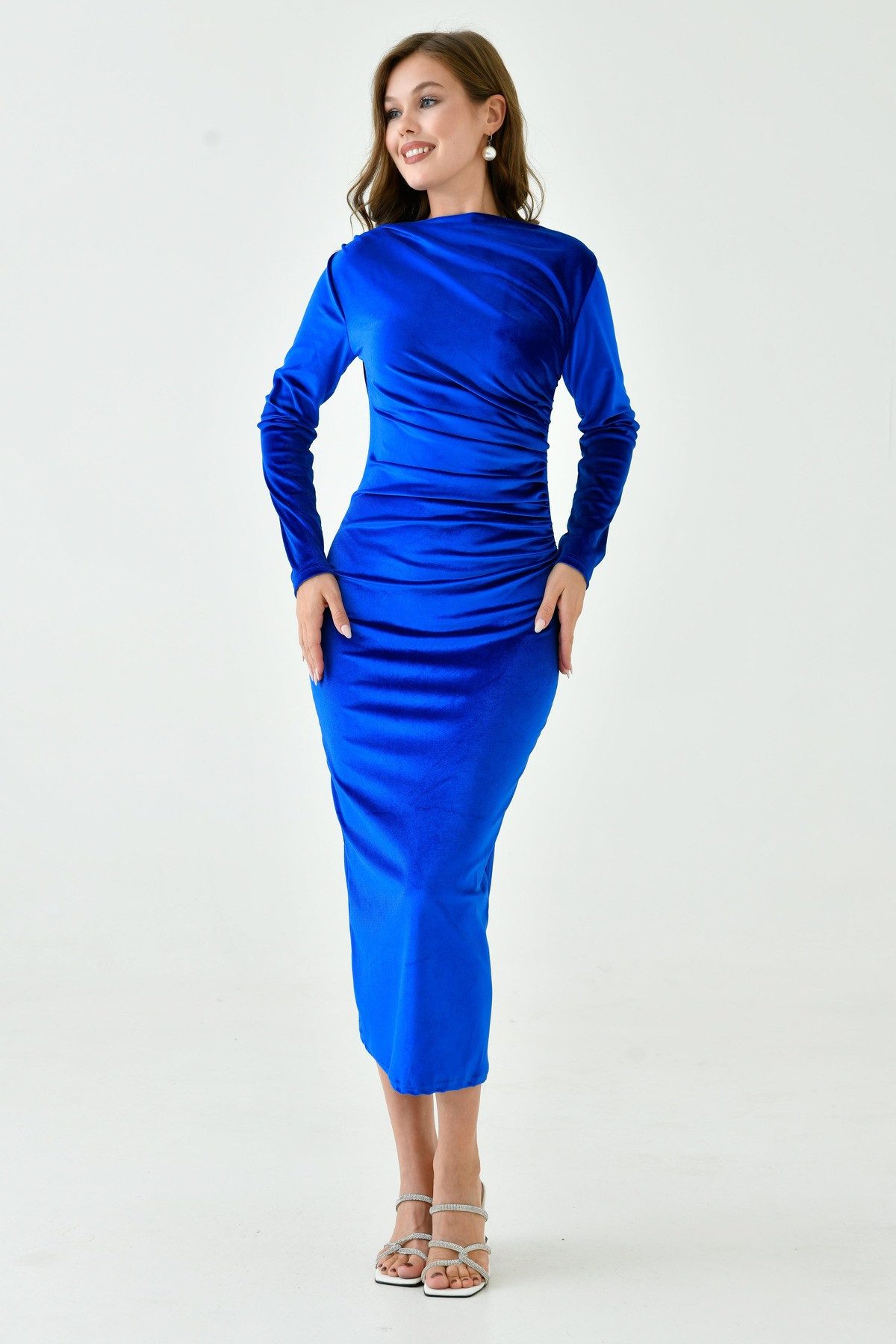 WOMAN VISION Midikleid Bleistiftförmiges, mittellanges Kleid mit langen Ärmeln