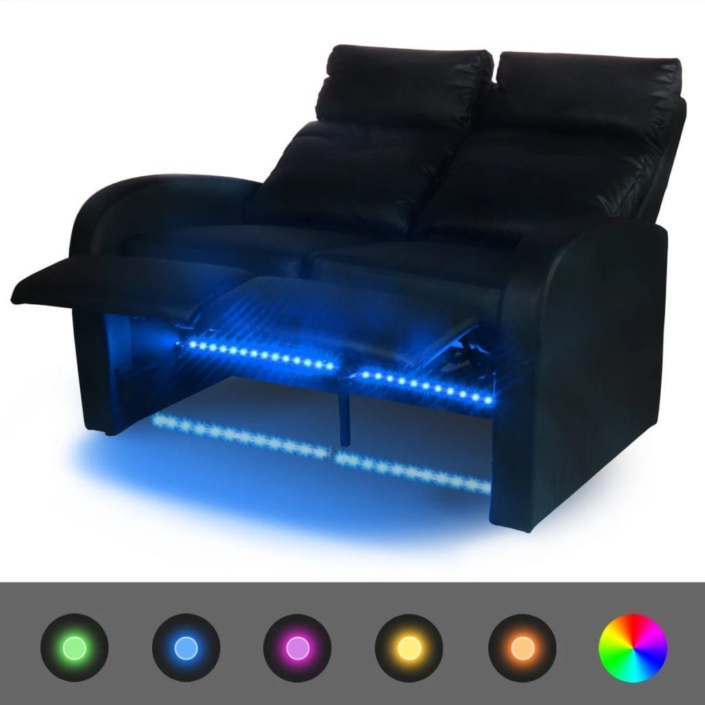 mit vidaXL 2-Sitzer LED Relaxsessel Schwarz Sofa Kunstleder