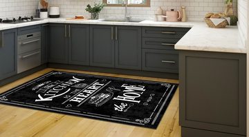 Teppich Jungengel Textilien Waschbarer Küchenteppich Kitchen Heart Schwarz, Jungengel Textilien, Höhe: 6 mm, Waschmaschinengeeignet, Fußbodenheizungsgeeignet