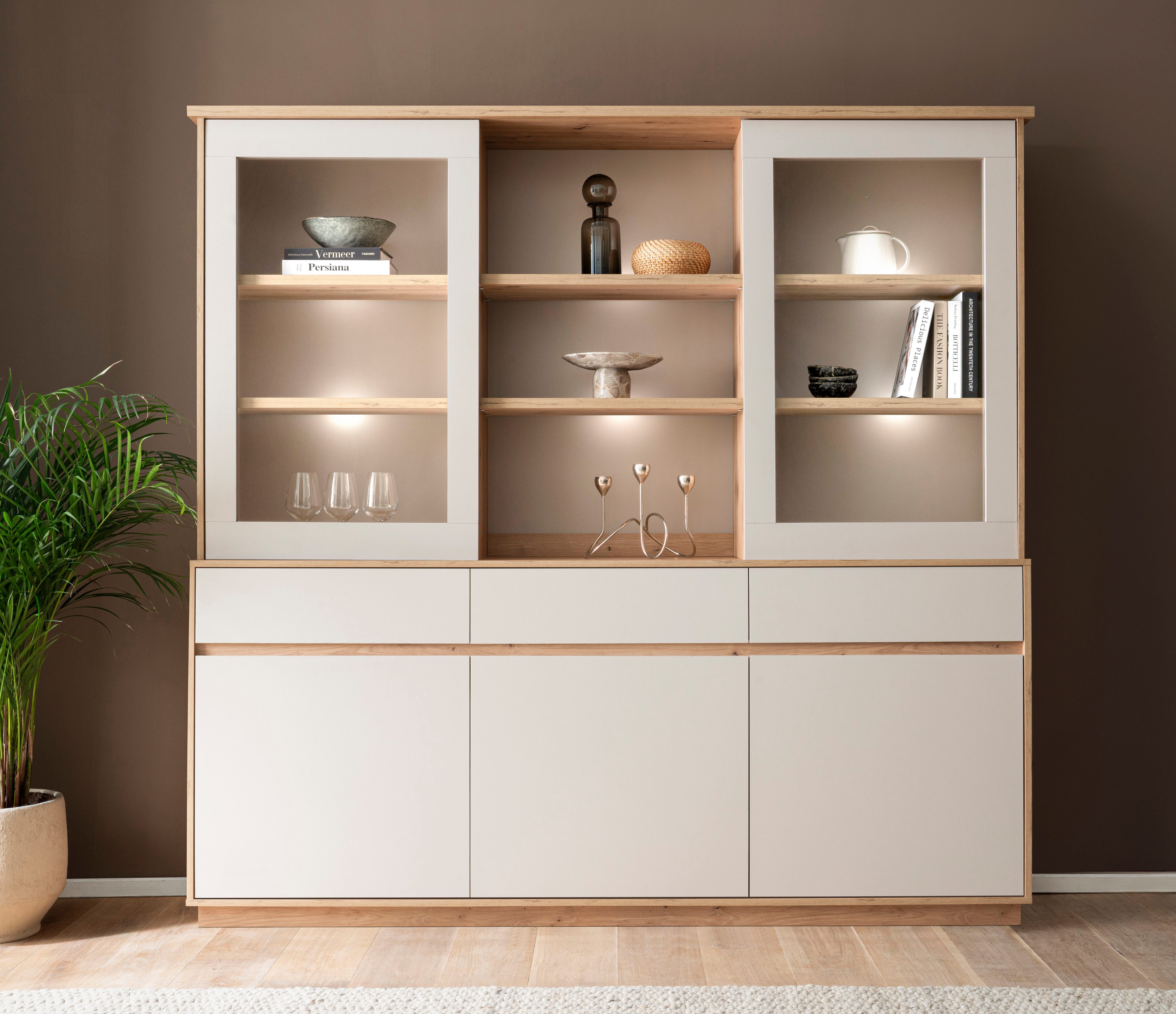 Home affaire Buffet Sonora, moderner Hochschrank, Buffetschrank in Kaschmir, Regal filigrane Rahmenoptik, ausreichend Stauraum, vielseitig einsetzbar