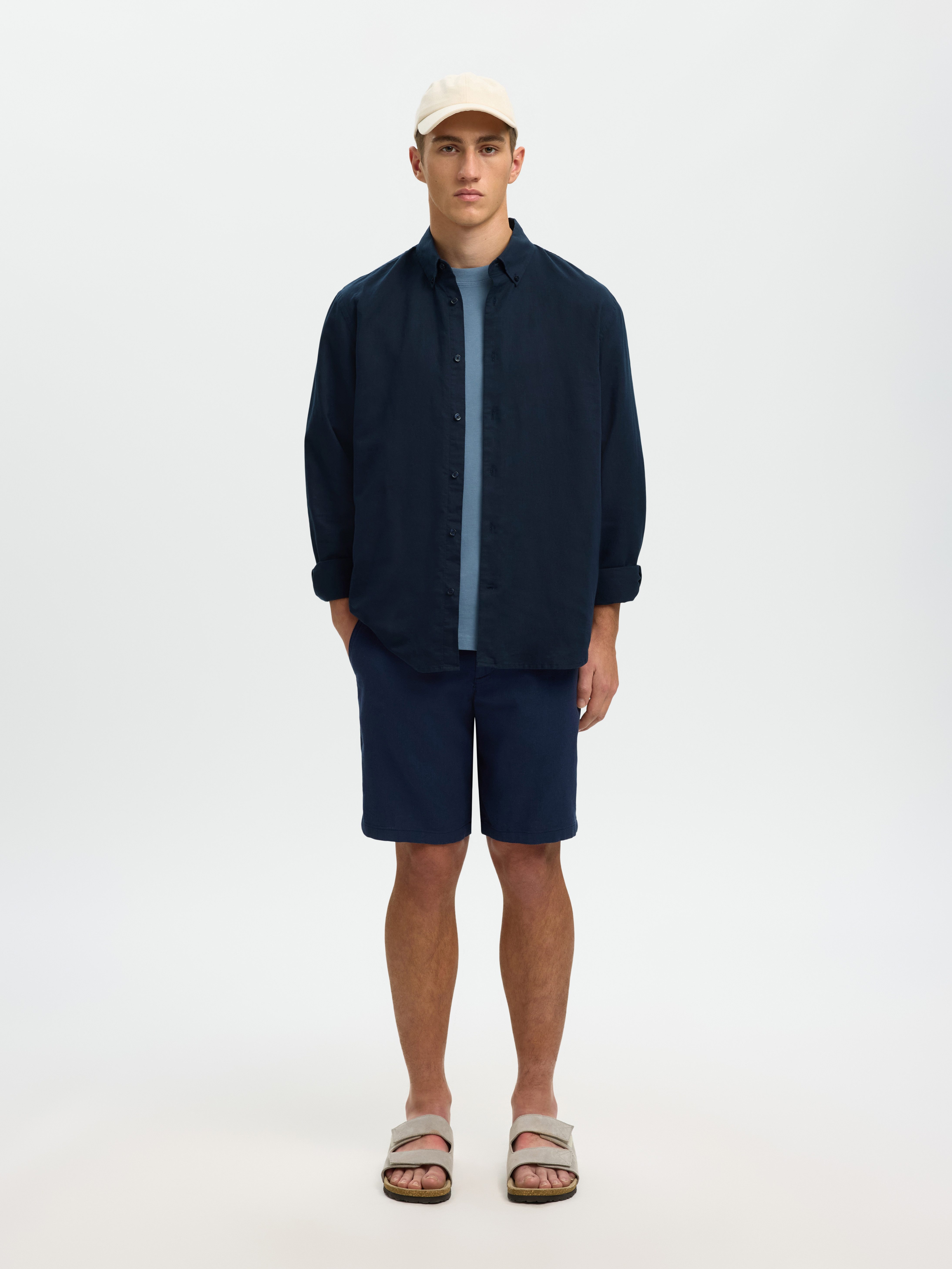 Selected Langarmhemd SLHREGCLAY LINENBLEND LS SHIRT CLA NOOS Materialmix, regular fit