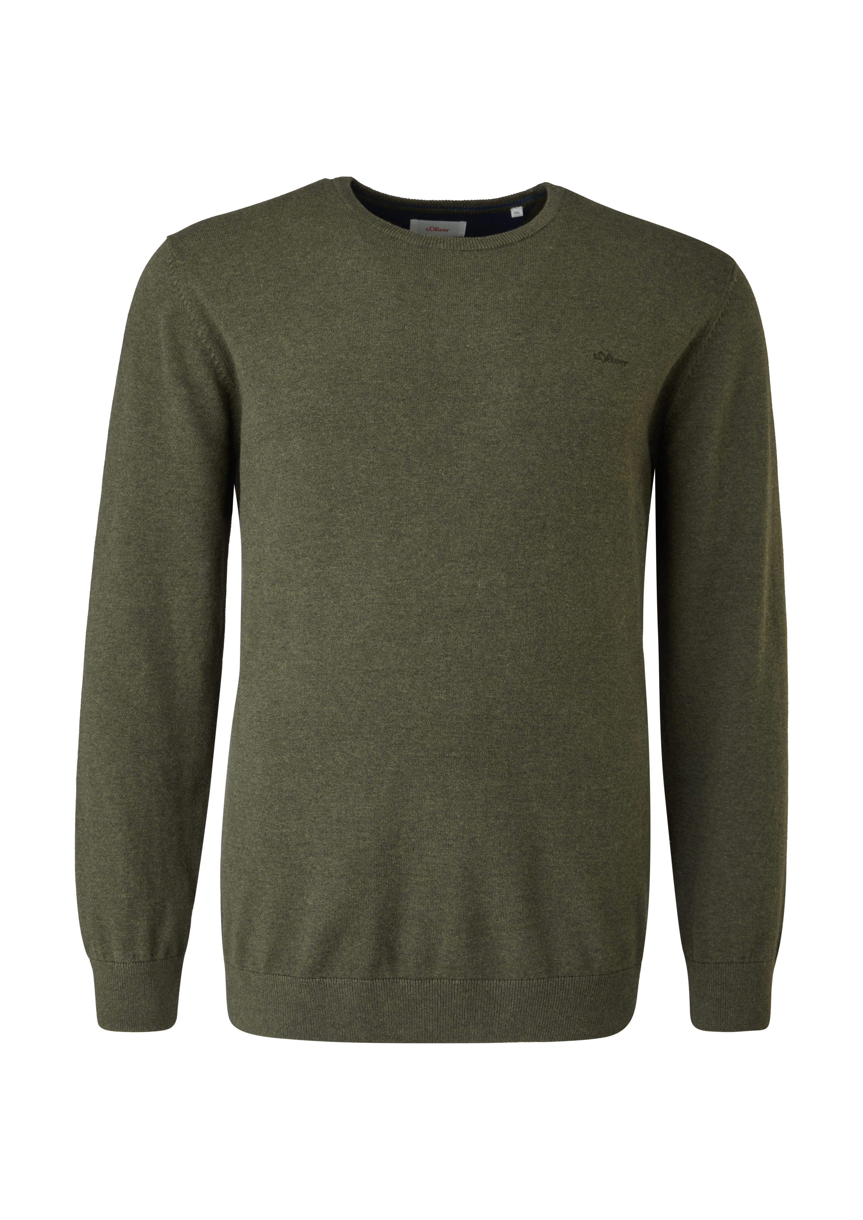 s.Oliver Strickpullover Pullover aus Logo khaki/oliv Feinstrick melange