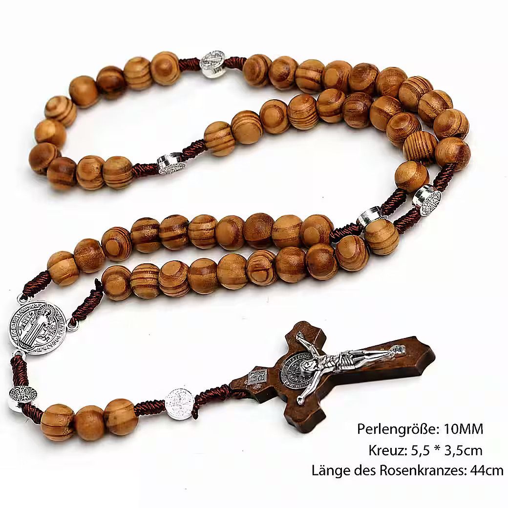 Ware aus aller Welt Kreuzkette Rosenkranz aus Holz mit Kreuz – 44 cm Gebetskette (1-tlg)