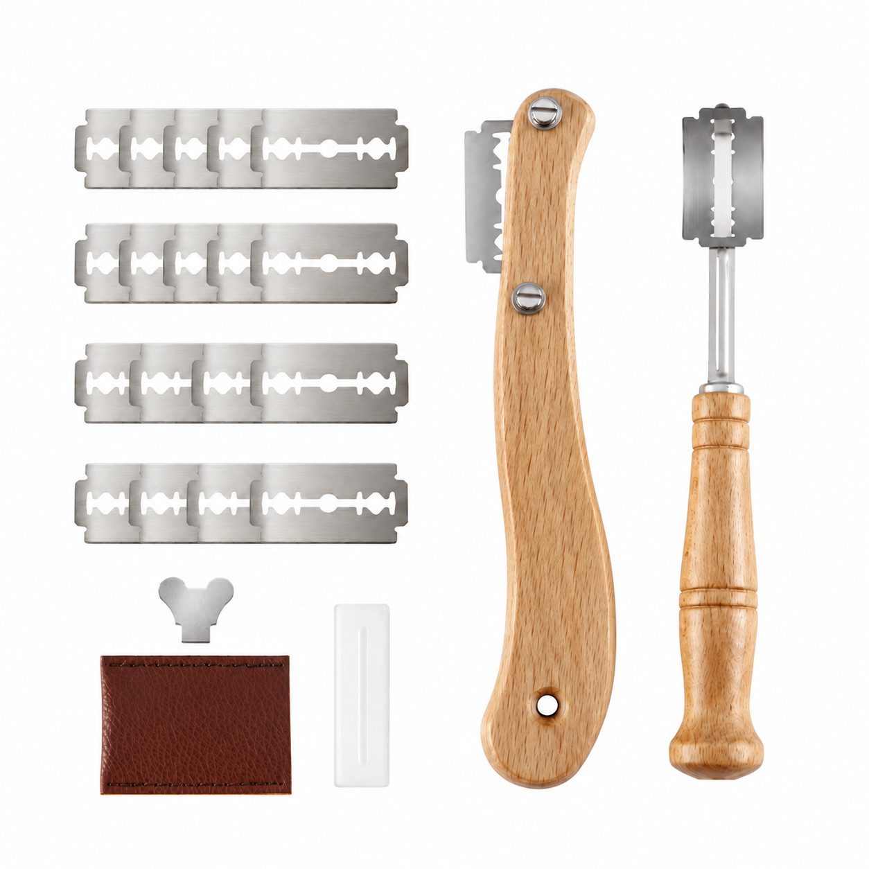 ibettertec Teigmesser Bäckermesser 2er-Set mit 20 Ersatzklingen,Edelstahl, Holzgriff, ideal für Baguette, Landbrot & Vollkornbrot