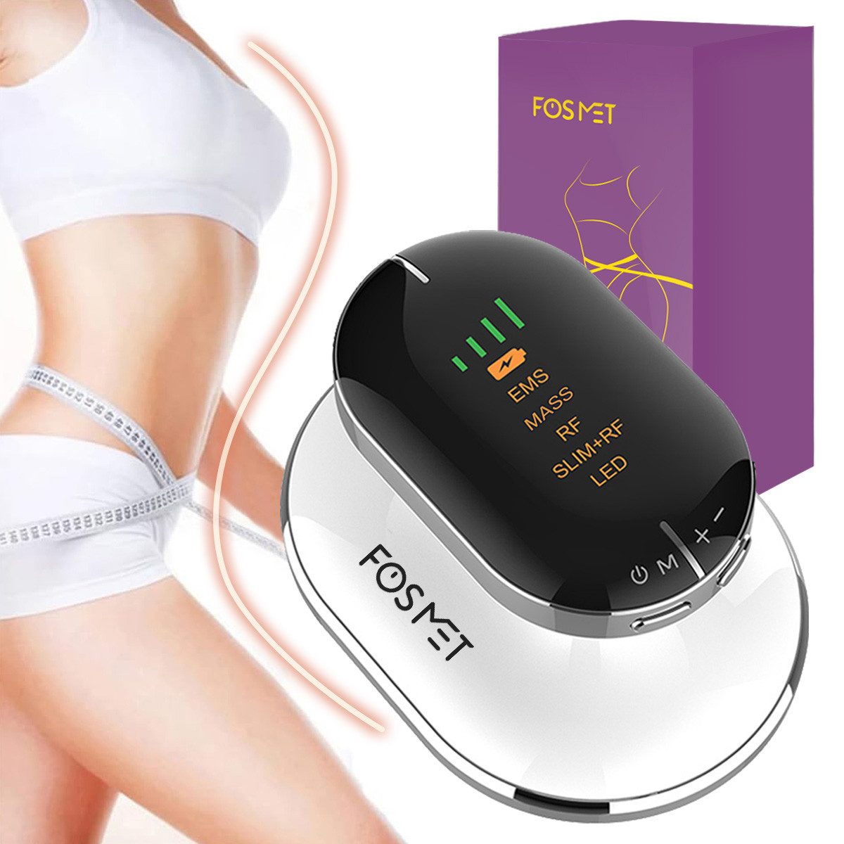 FOSMET Massagegerät EMS Massagegerät mit RF & LED – Zur Pflege bei Cellulite, Ultraschall Massagegerät für Körperpflege & Konturenverfeinerung