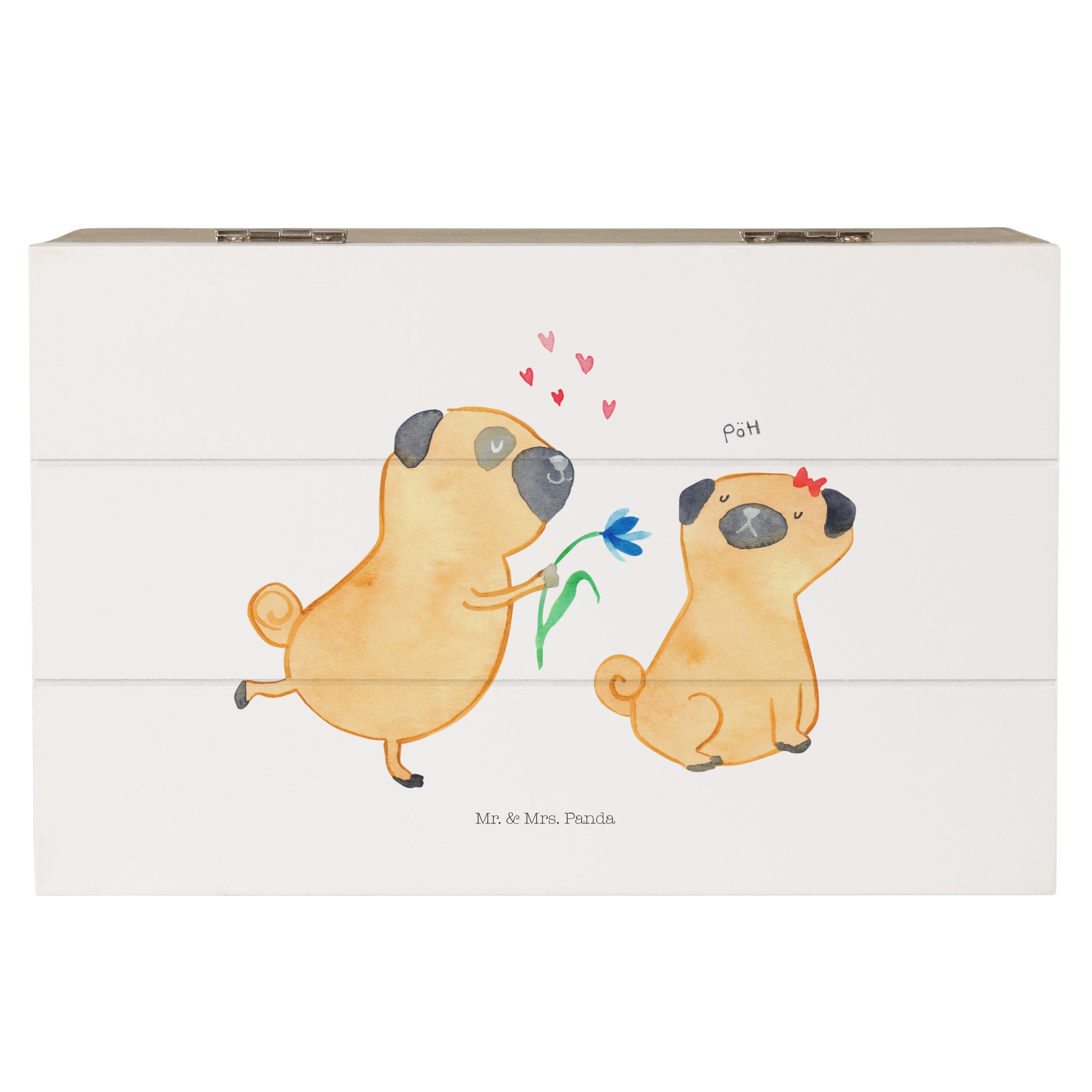 Dekokiste Mops verliebt - Weiß - Geschenk, Dekokiste, Liebesspruch. Verlobt, Er