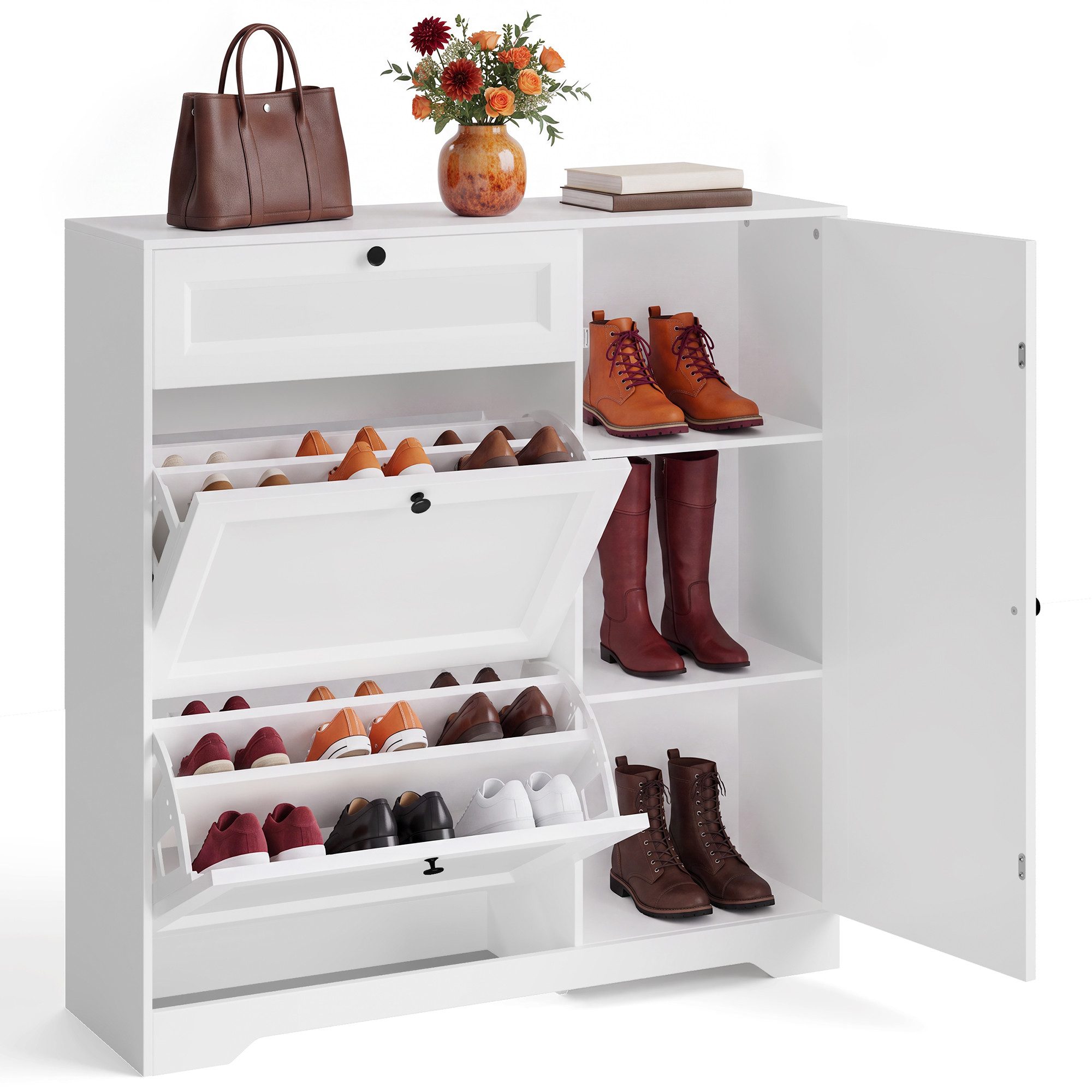 Blishom Schuhschrank Schuhschrank mit 2 Klappen und Tür, 100x30x104 cm