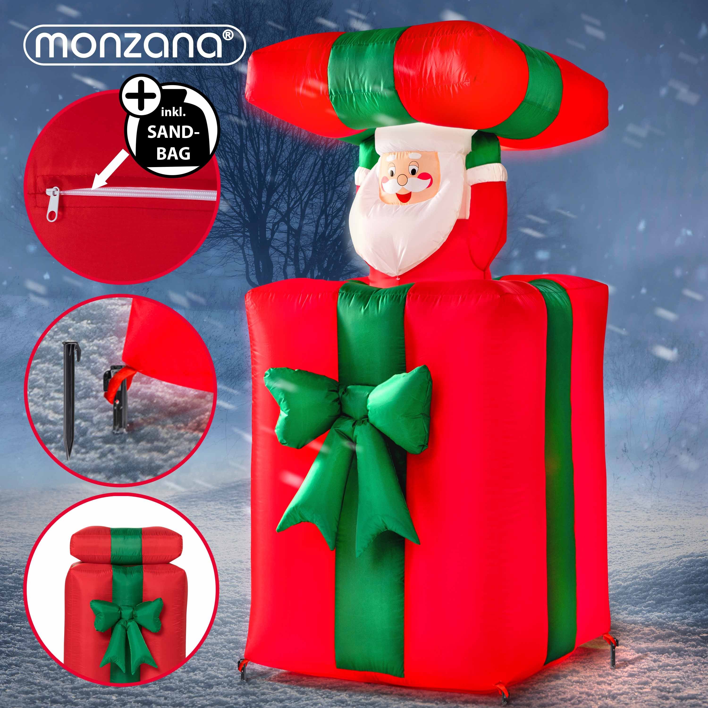 IP44 Aufblasbarer Außen 152cm monzana Weihnachtsmann, Springt-aus-der-Box LED Beleuchtet
