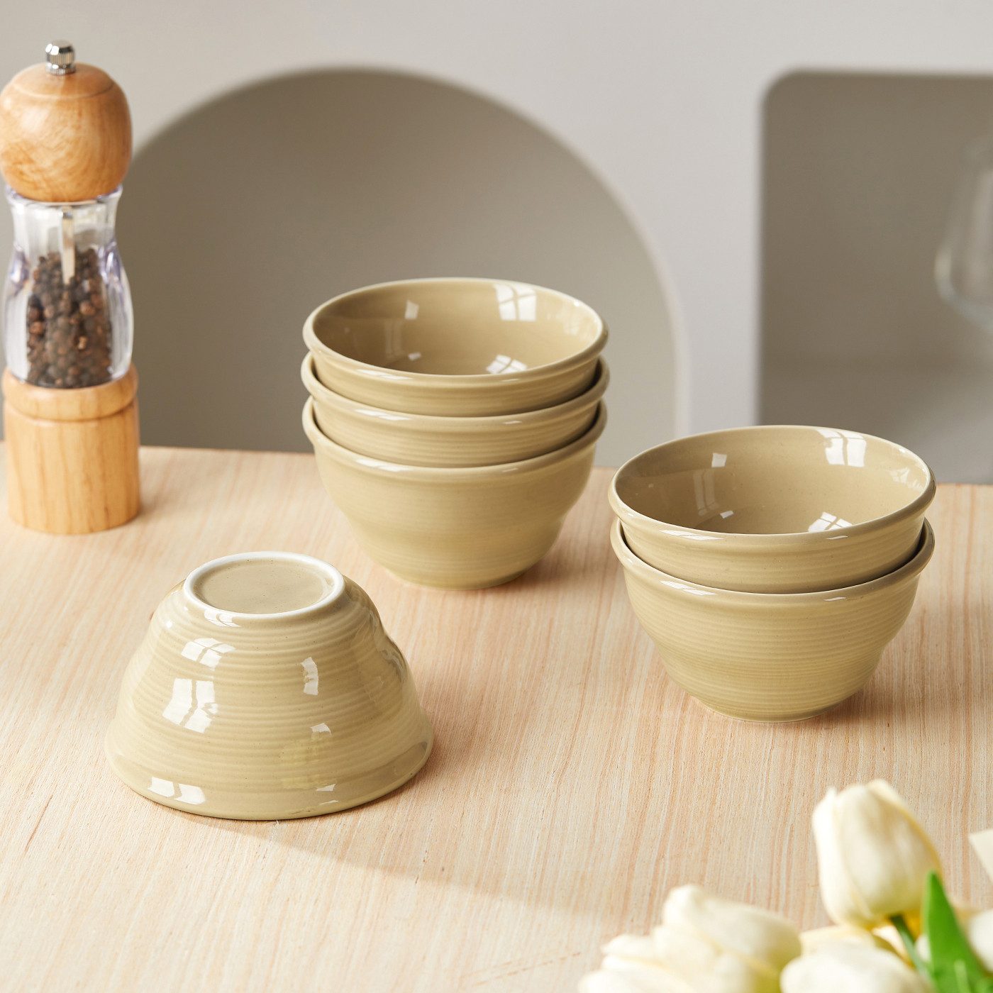 JIWOO Schüssel 6er Ø11,7cm, Müslischale Eisschale FrühstückSchale Dessertschale, Keramik, (Schaleset, 6-tlg), Bowl, Hochwertiges Schalen Braun Schale Mikrowellenofen Spülmaschine