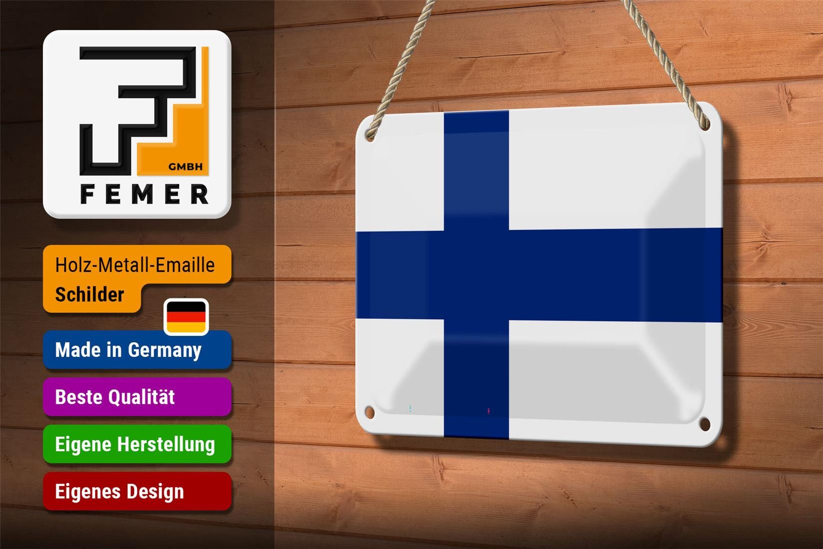 Femer GmbH Metallschild Flagge Finnlands 18x12cm flag of Finland, (1 St), gewölbte Oberfläche, abgerundete Ecken, umgeschlagene Kanten