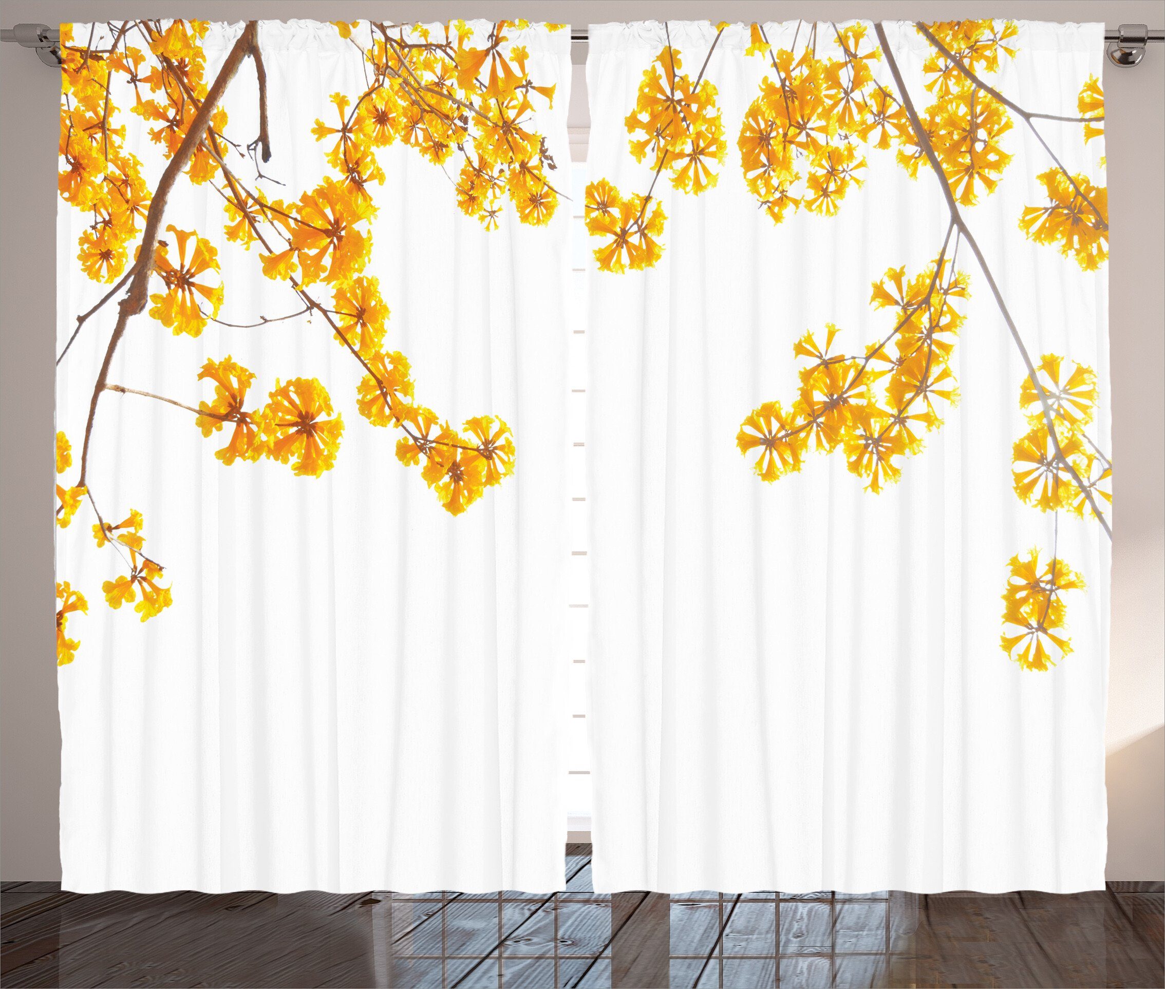 Gardine Schlafzimmer Kräuselband Vorhang mit Schlaufen und Haken, Abakuhaus, Fallen Blühende Blumen Garten