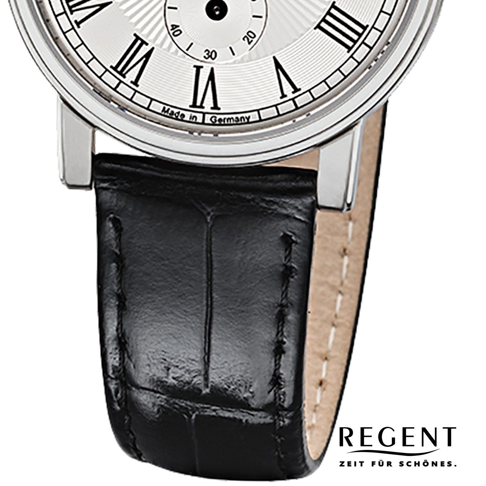 Regent Quarzuhr Regent (ca. mittel Damen rund, Damen Armbanduhr Uhr Lederarmband Leder Quarz, GM-1605 32mm)