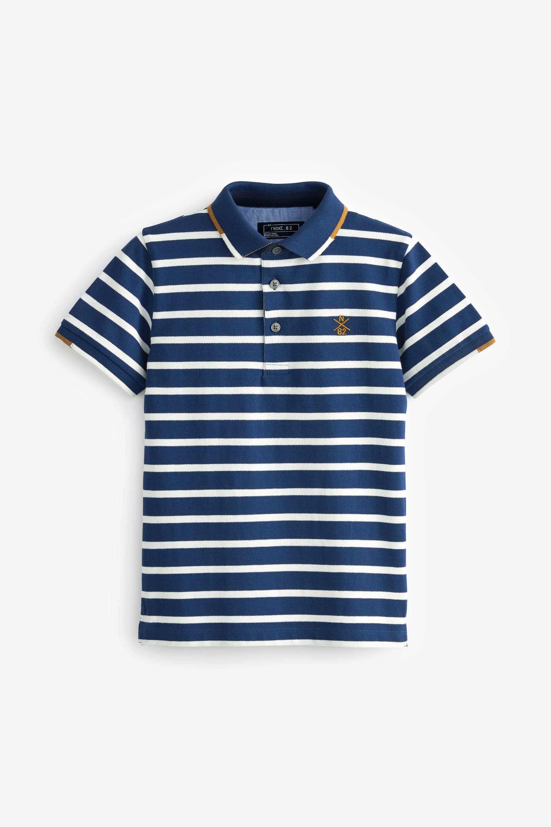 Streifen Poloshirt mit Blue (1-tlg) Navy Polohemd Next Kurzärmeliges