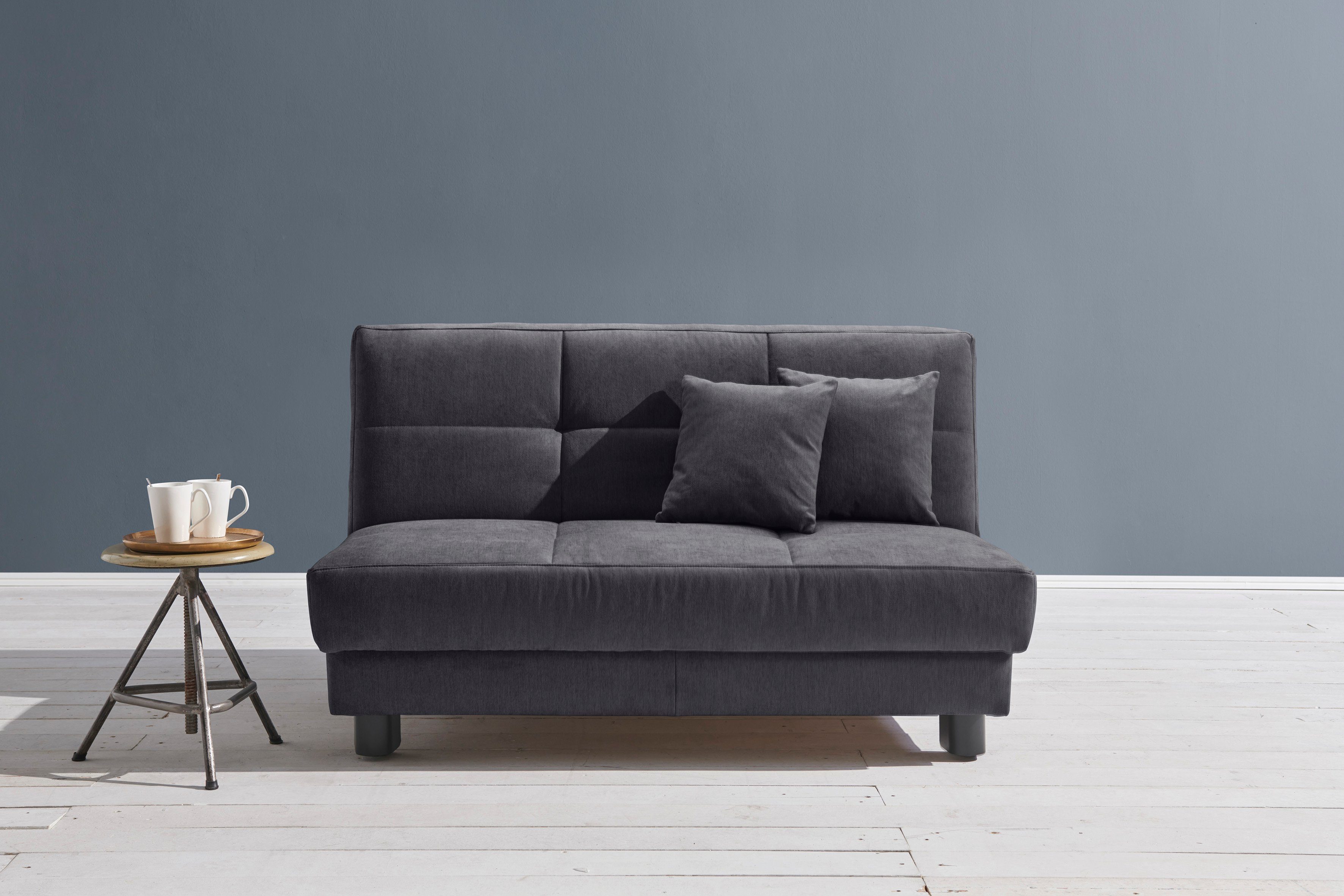 ell + ell Schlafsofa Tilda, Breite 125 cm, inkl. 2 Zierkissen grau-blau