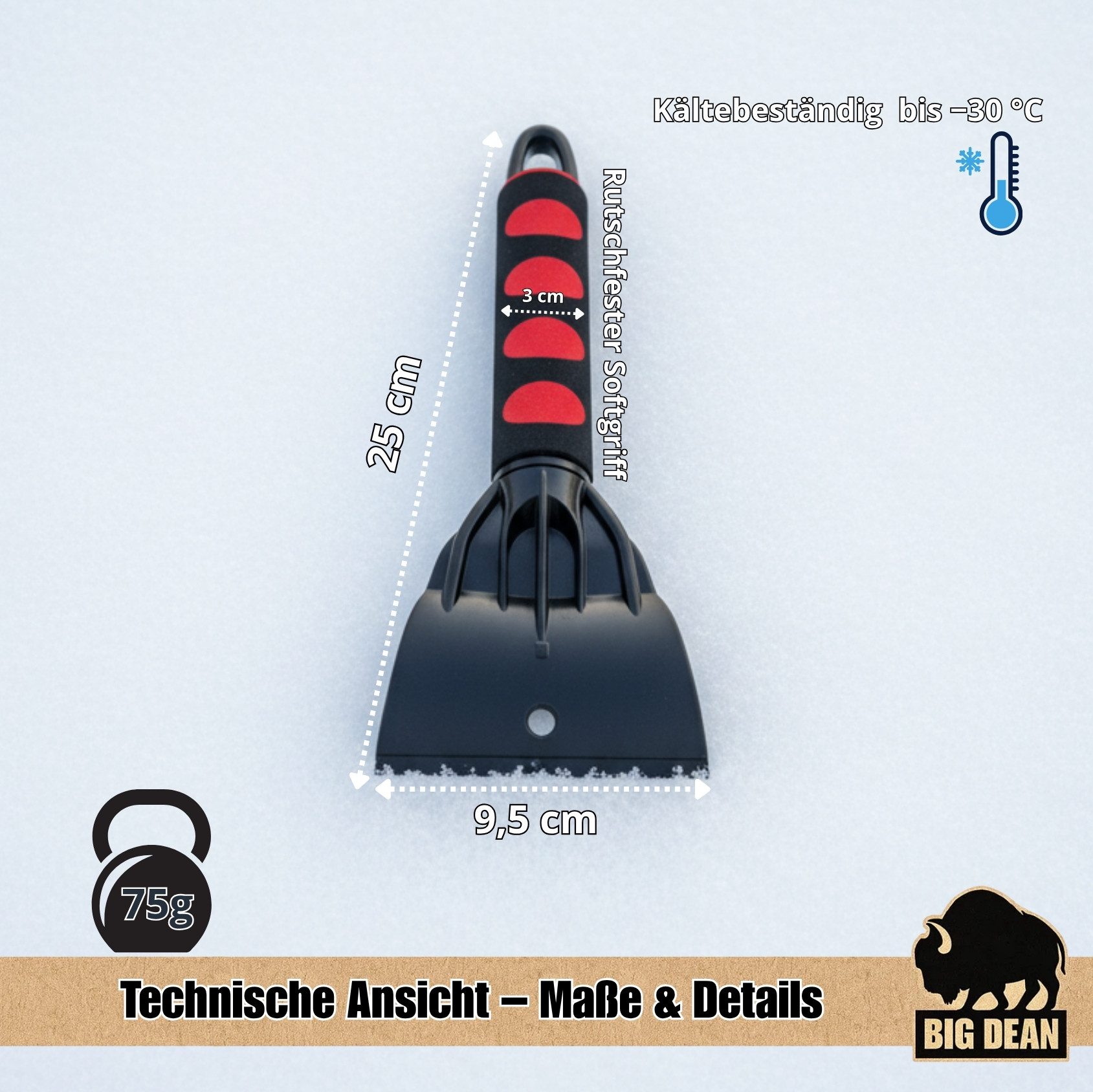 BigDean Professional Ice Scraper for Cars, Windshield Scraper, Robust ABS Plastic