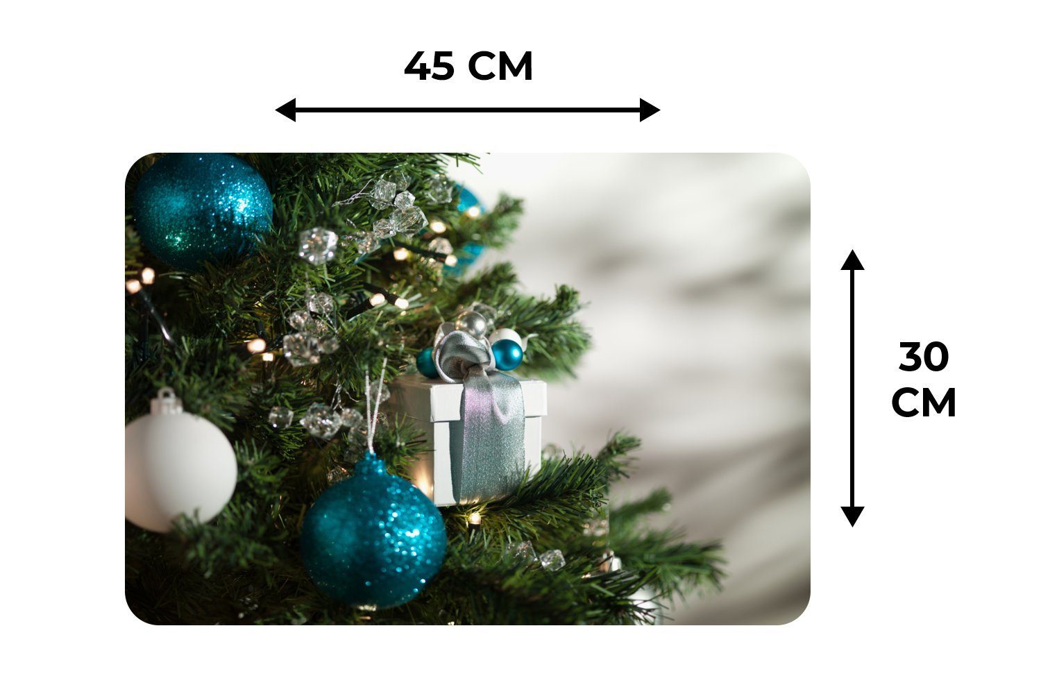 Platzdecken, Eine MuchoWow, weißen Platzset, blauen und Tischmatten, eines Schmutzabweisend Platzmatte, mit Kugeln, Nahaufnahme Weihnachtsbaums Platzset, (6-St),