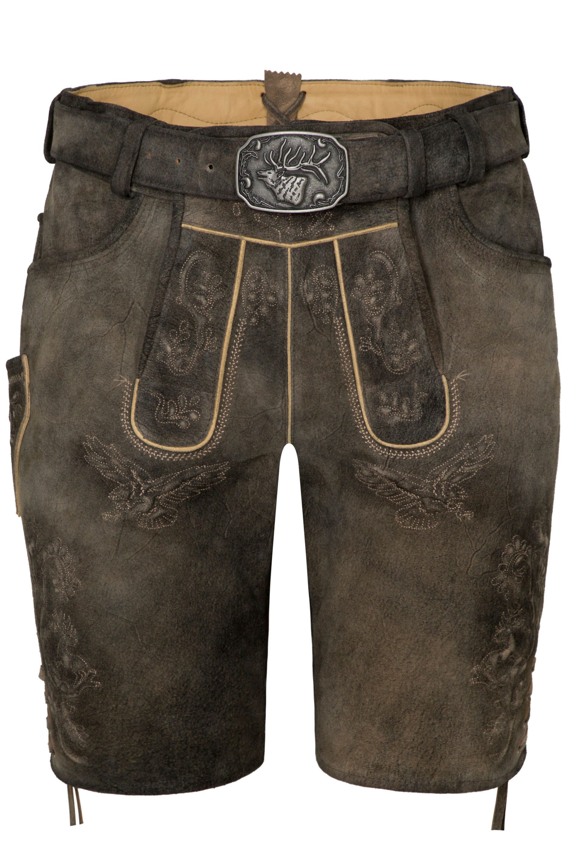 Spieth & Wensky Shorts Lederhose "Falkenstein" mit Stickereien und Hirschkopf-Emblem