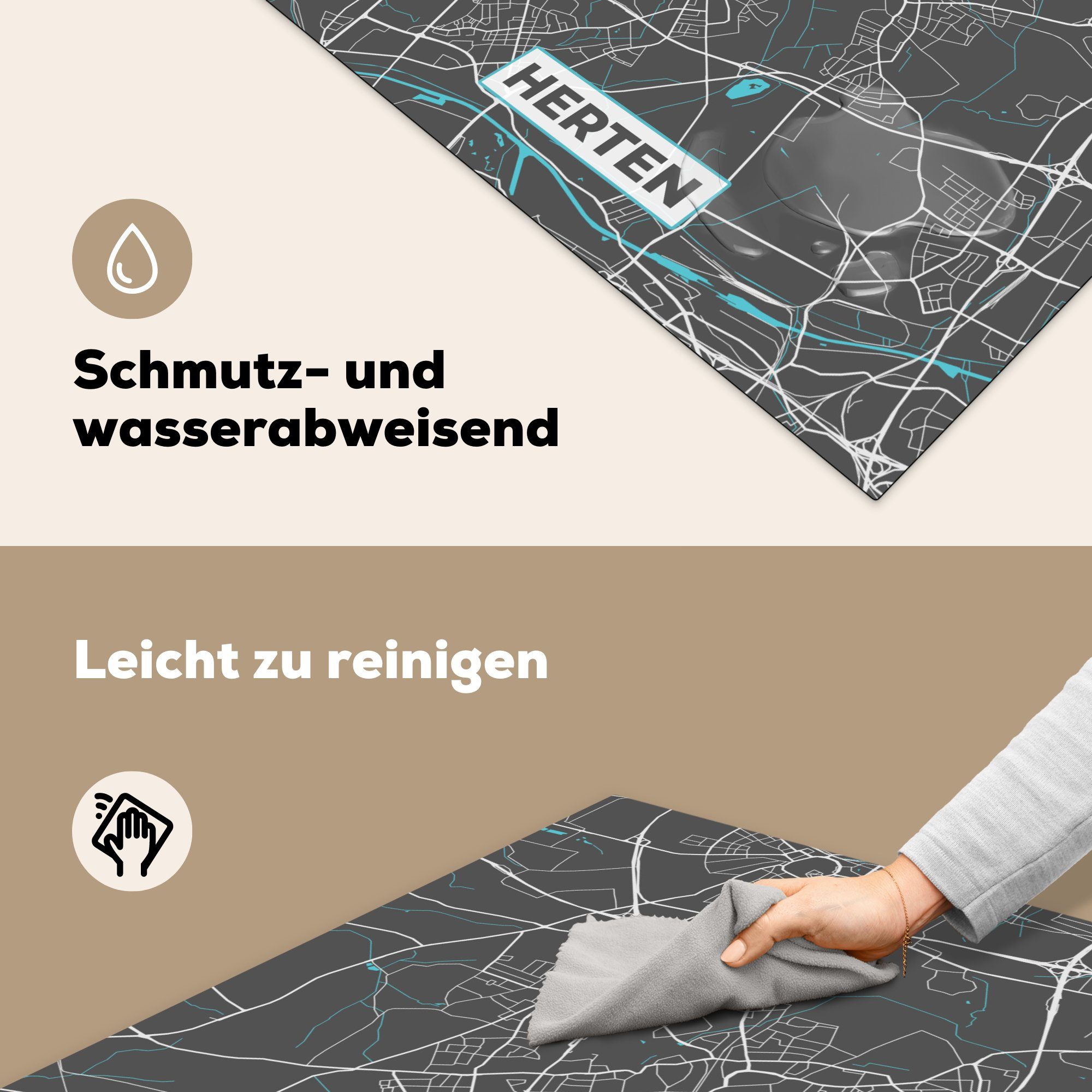 MuchoWow Herdblende-/Abdeckplatte Karte - Stadtplan cm, 78x78 Ceranfeldabdeckung, Vinyl, Arbeitsplatte - Hirsch küche tlg), - Blau, Deutschland (1 für 