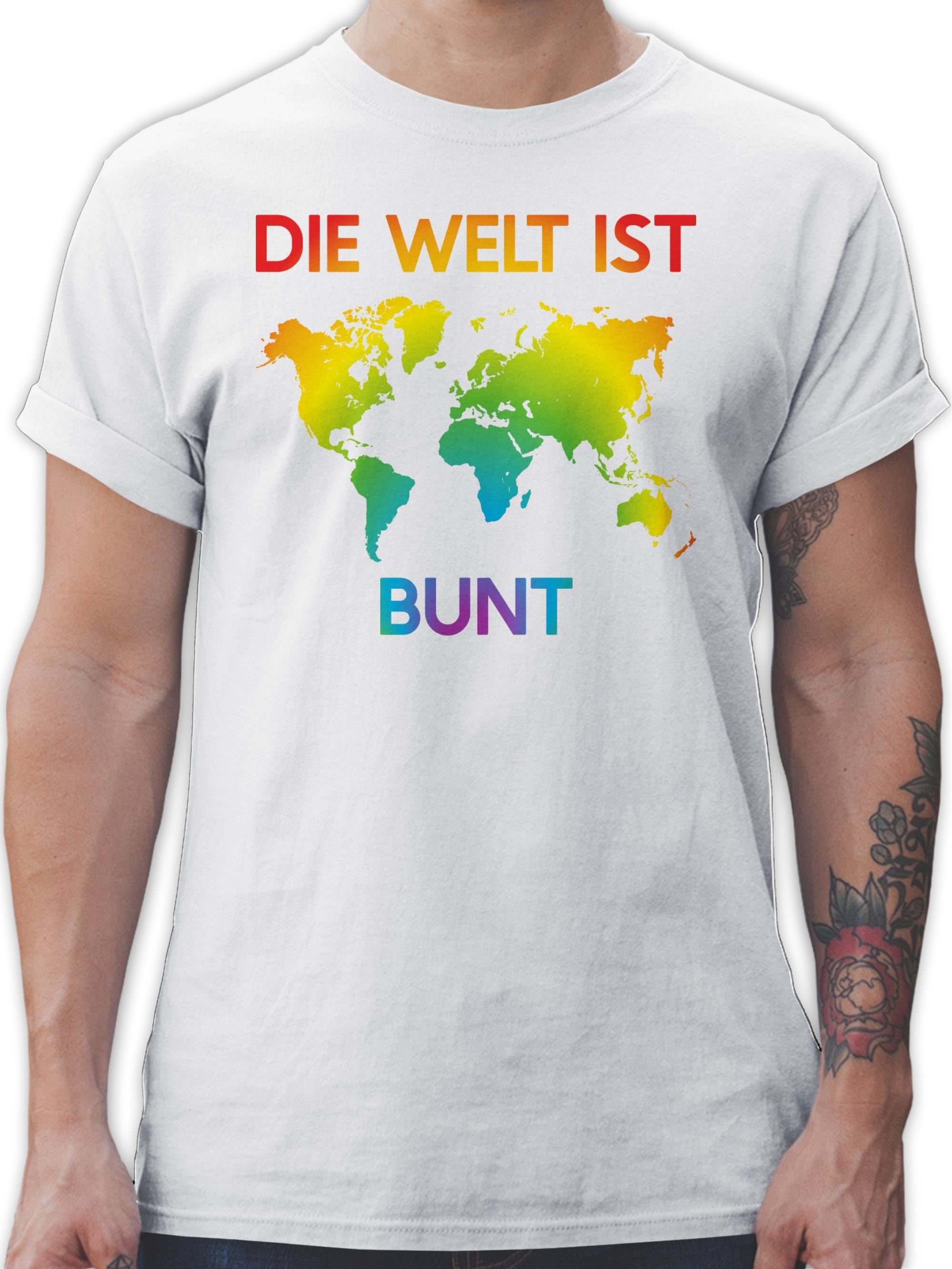 Shirtracer T-Shirt Die Welt ist bunt – Regenbogen Farben LGBT Kleidung 2 Weiß