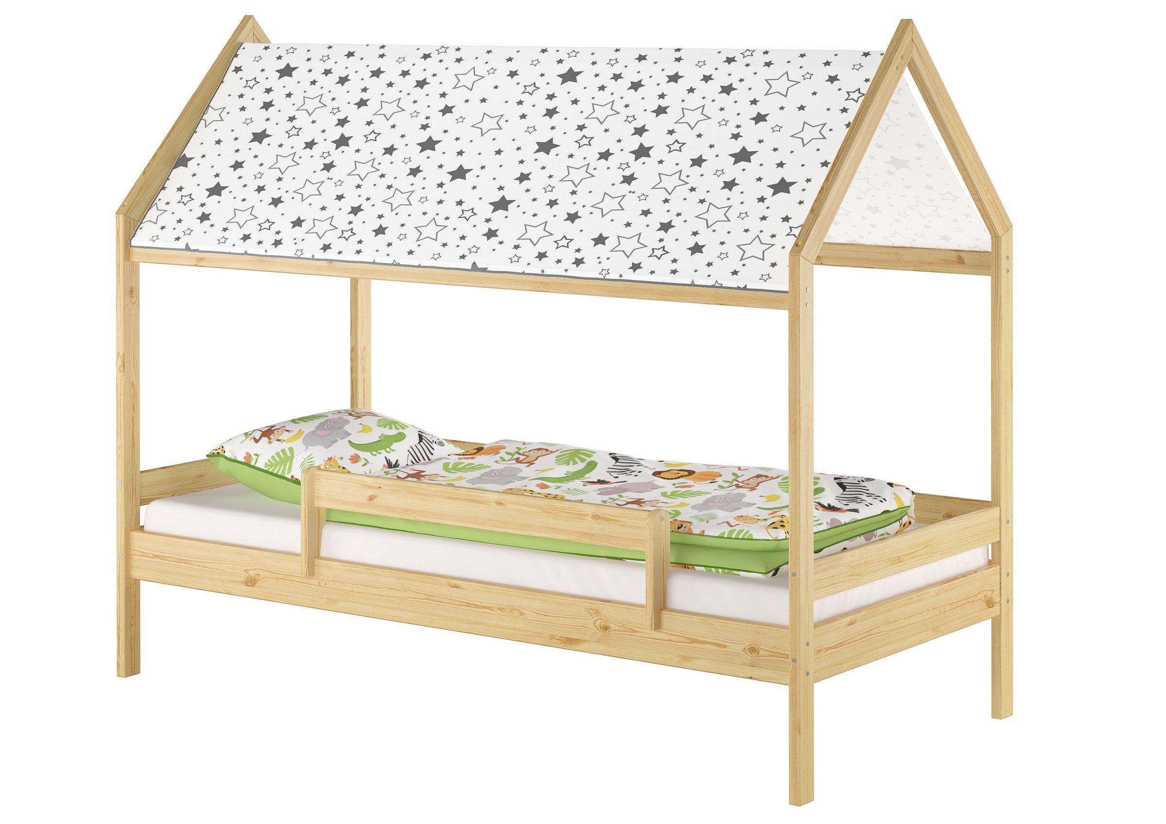 ERST-HOLZ Bett Kinderbett Hausbett 90x200 Massivholz Einzelbett Zubehör wählbar V-60.58-09, Kinderbett Hausbett 90x200 Massivholz Einzelbett Zubehör wählbar V-60.58-09