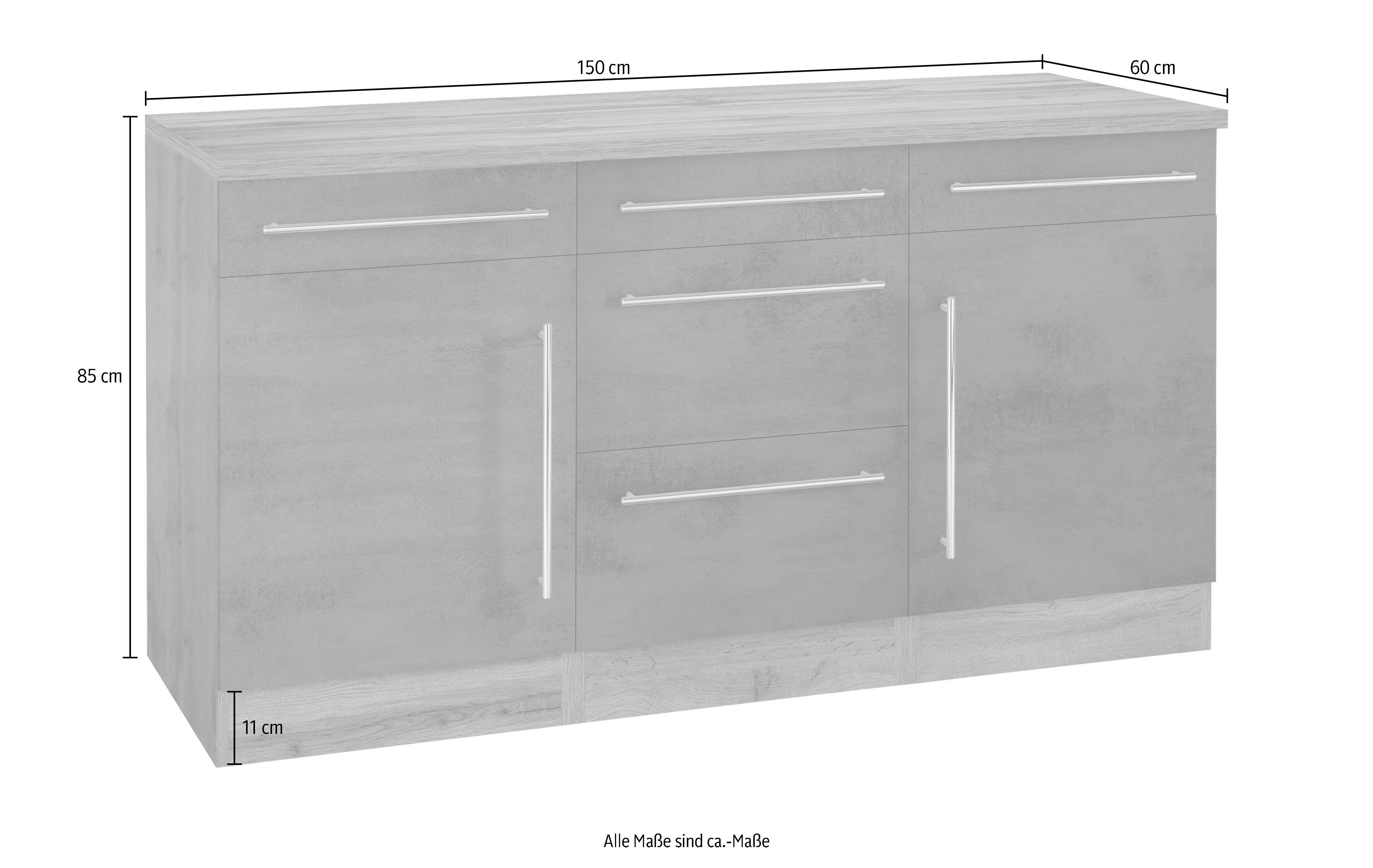 HELD MÖBEL Unterschrank Samos | cm 150 Breite Oxid beton wotaneiche