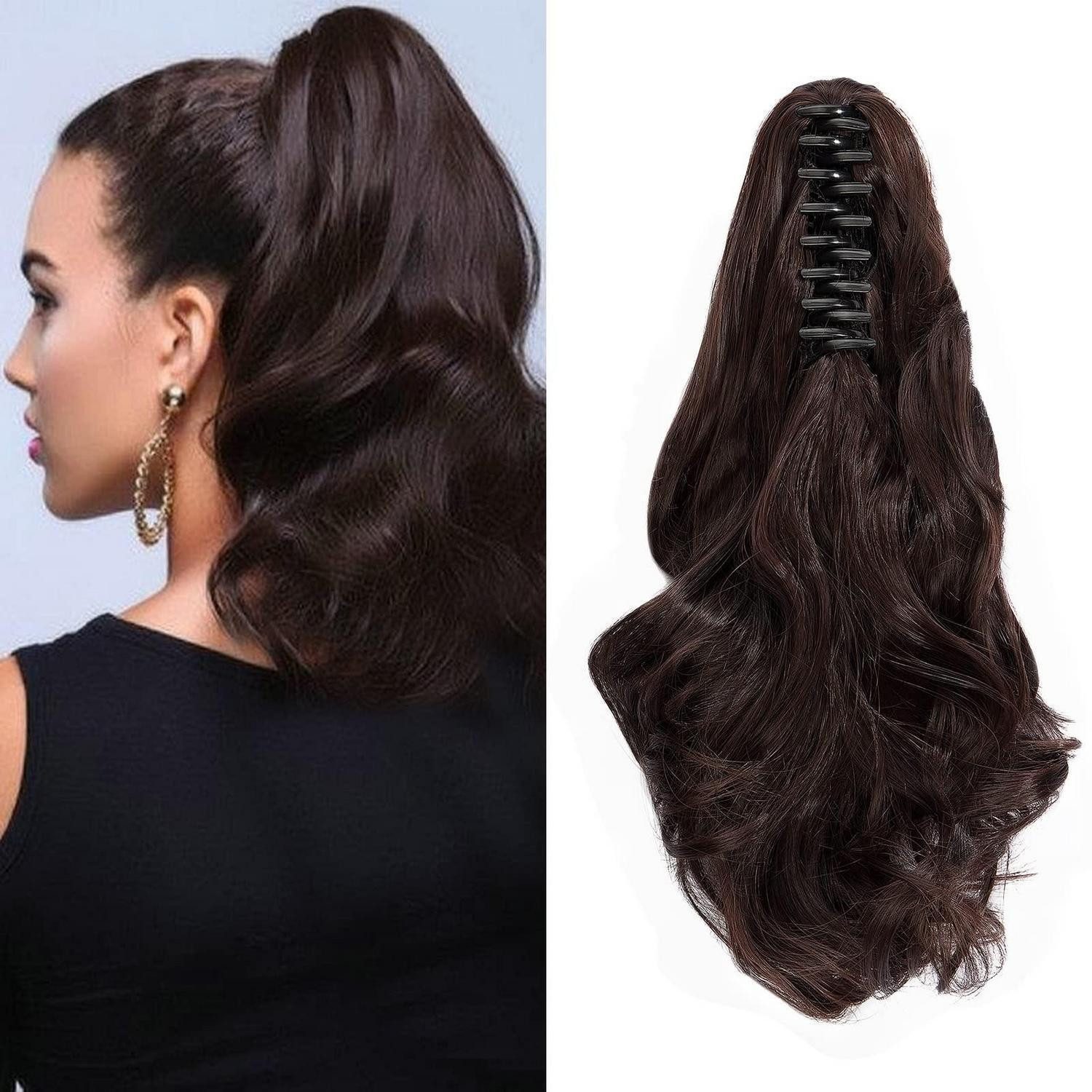 Kunsthaar-Extension Ponytail Extensions Zopf 30 cm 110g Dunkelbraun&Dunkles Kastanienbraun
