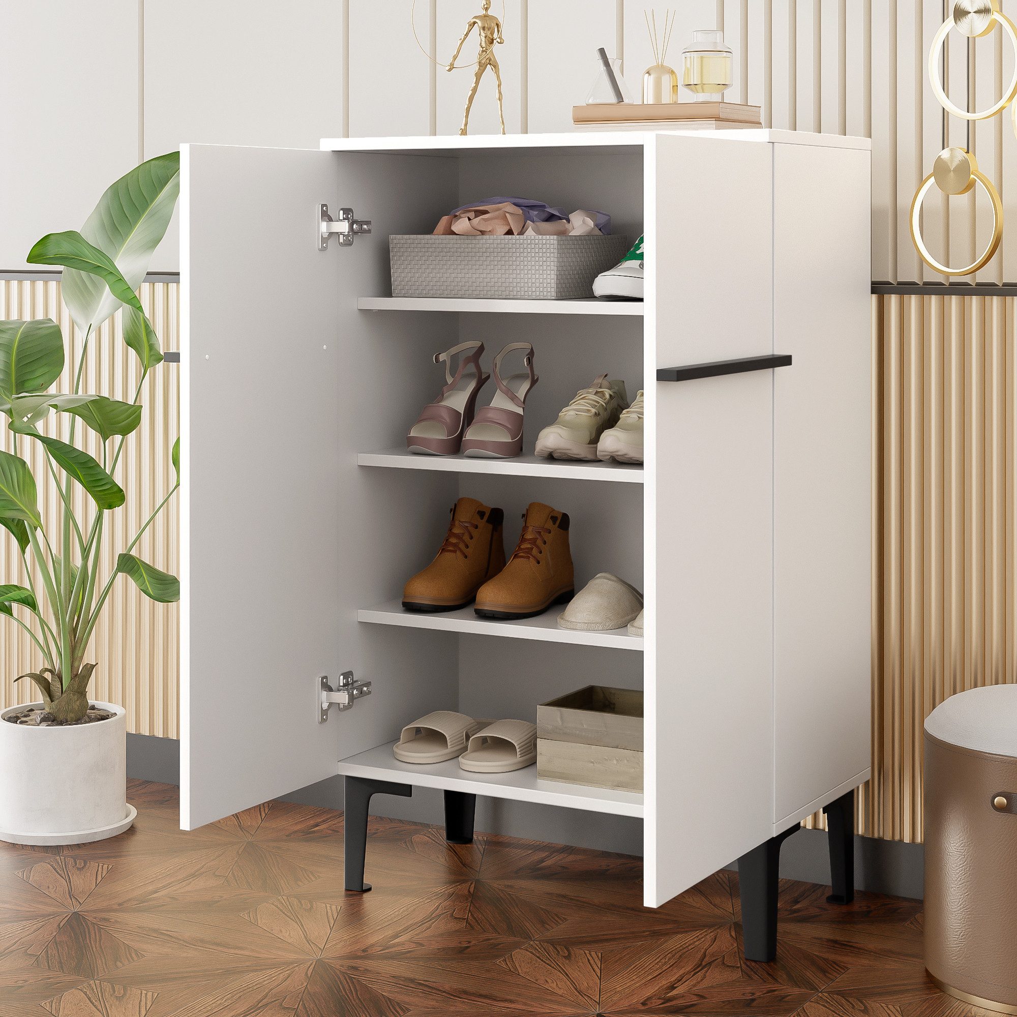 FANNOU Schuhschrank mit Doppeltüren, großem Stauraum und verstellbaren Einlegeböden Aufbewahrungsschrank für den Eingangsbereich, 95×60×34,5 cm