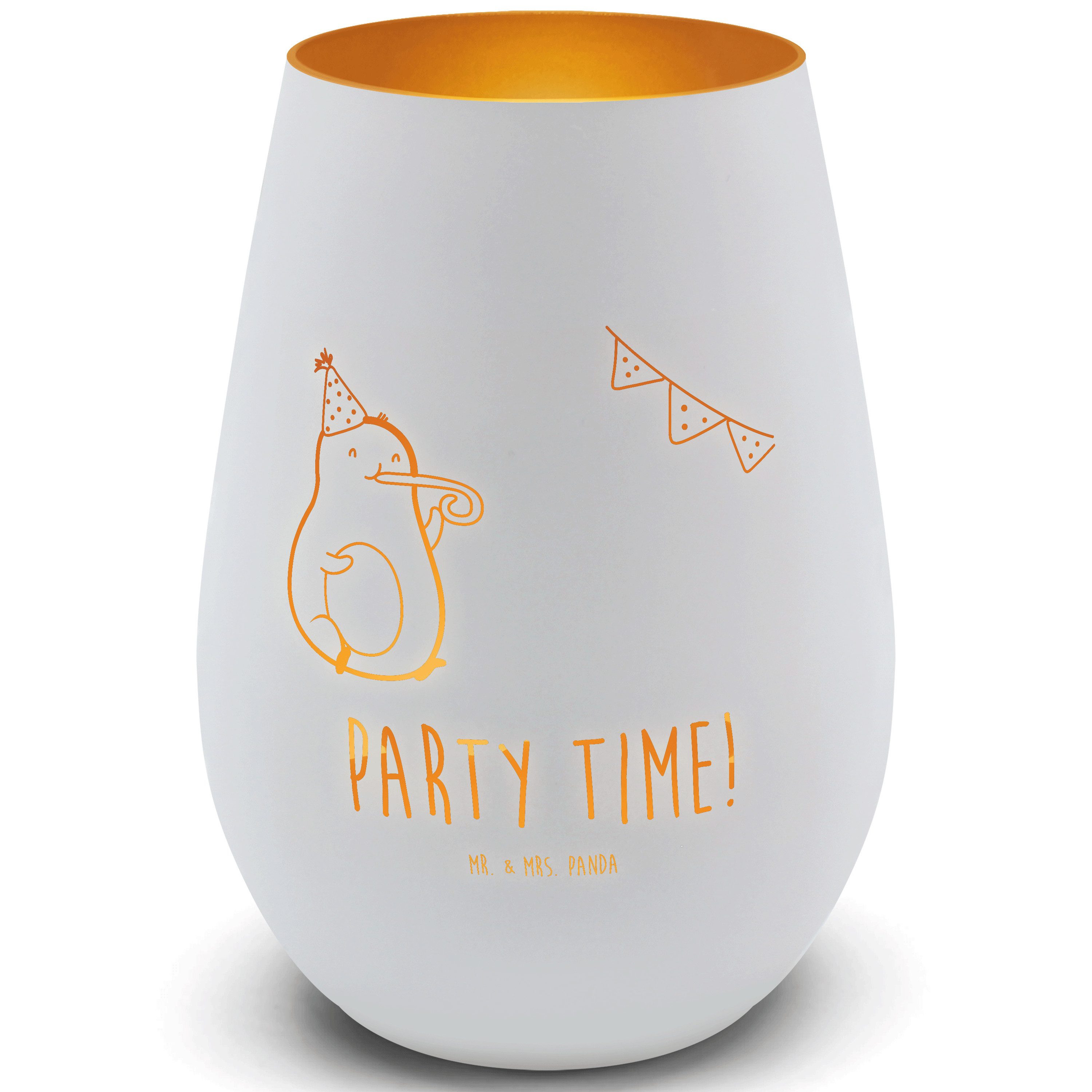 Mr. & Mrs. Panda Windlicht Avocado Party Zeit - Weiß - Geschenk, Windlicht aus Glas, Graviertes (1 St), Inklusive Teelicht