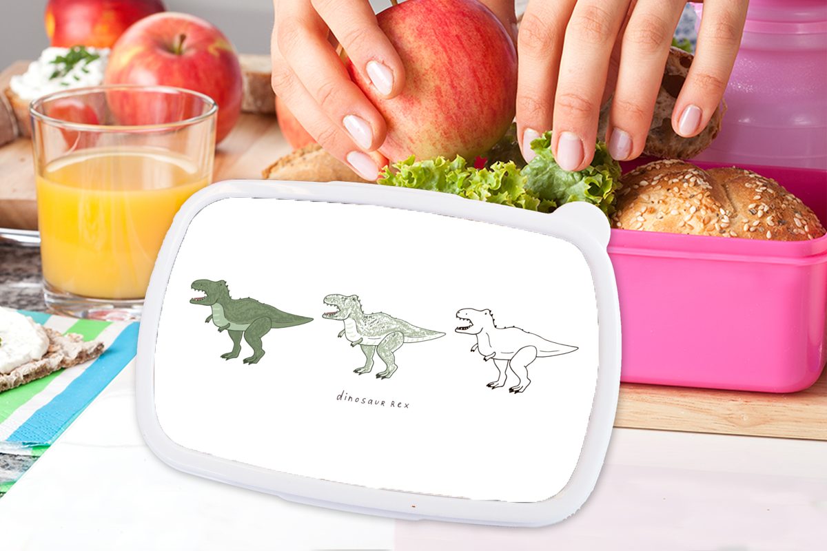 MuchoWow Lunchbox Kunststoff, - rosa Snackbox, Kunststoff - für - Tyrannosaurus - Erwachsene, Kinder, Brotdose Kinderzimmer (2-tlg), Jungen Mädchen, Brotbox - Dinosaurier Kinder, Mädchen