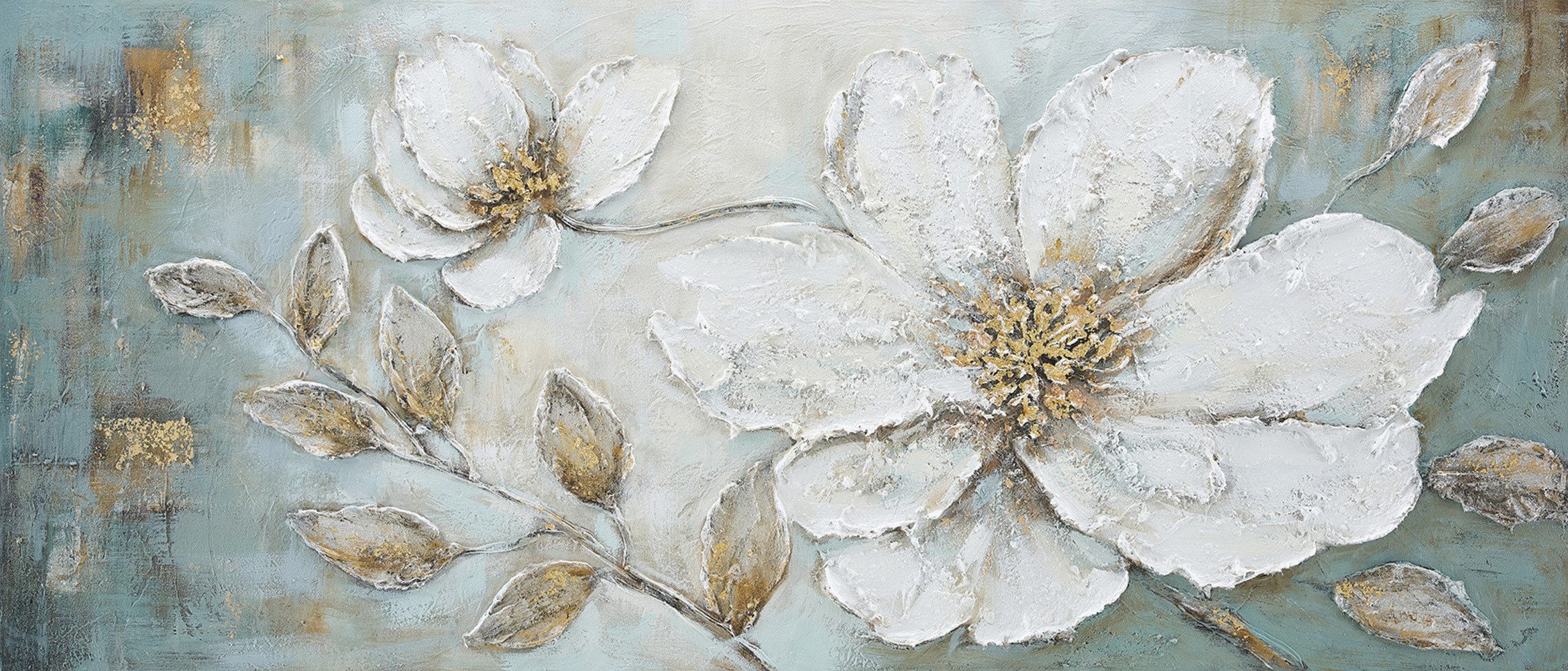 Bönninghoff Ölgemälde handarbeit BLUMEN XXL 60x140 cm – Wandbild Kunst Deko modern, Blume, Blumen, Blumenbilder, handgefertigt, jedes Bild ein Unikat
