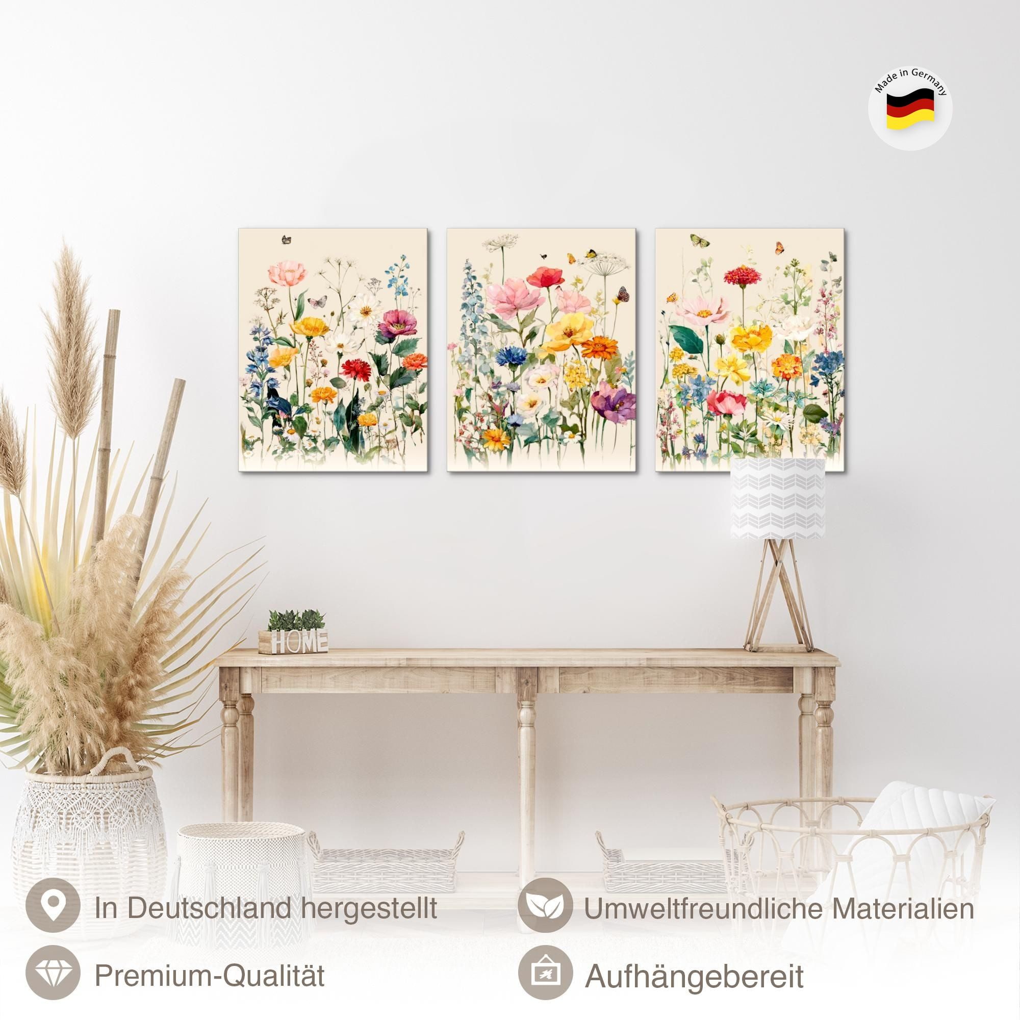 Novart Wandbild Wandbilder Set Wohnzimmer Schlafzimmer Blumen Blumenwiese N0408