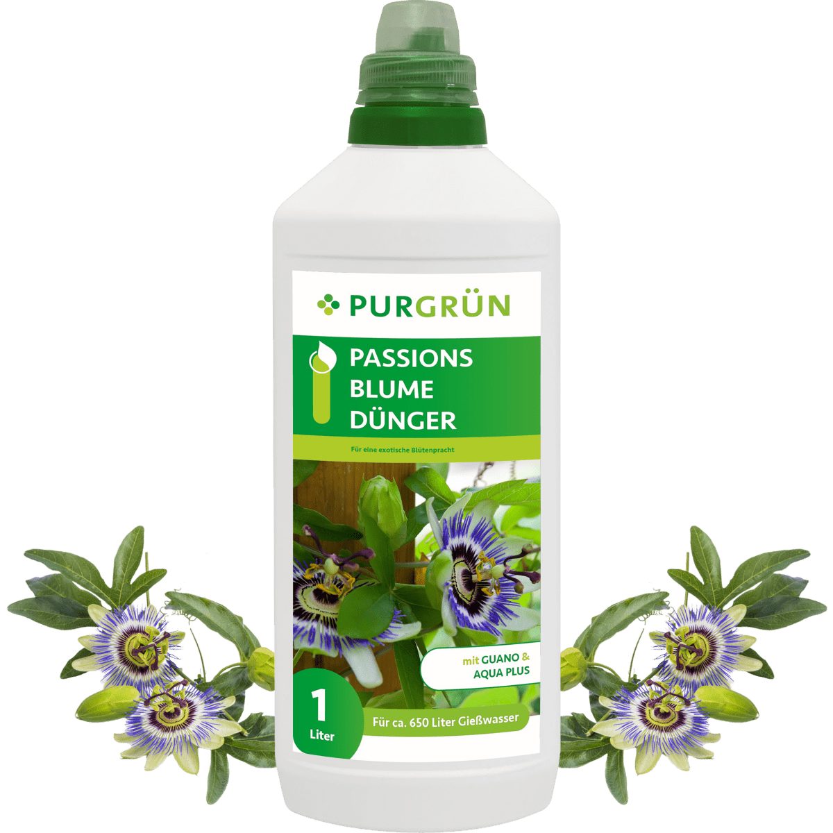 Blumendünger Purgrün Passionsblume Dünger, NPK 8+8+6, für exotische Blüten, 1L