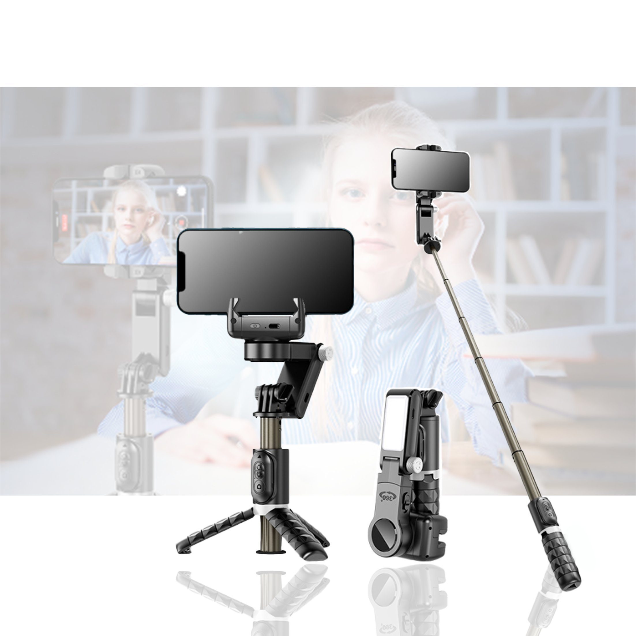 KINSI Selfie-Stick,Foto-Stick,Bluetooth-Handy-Halter,Handy-Stativ Selfiestick