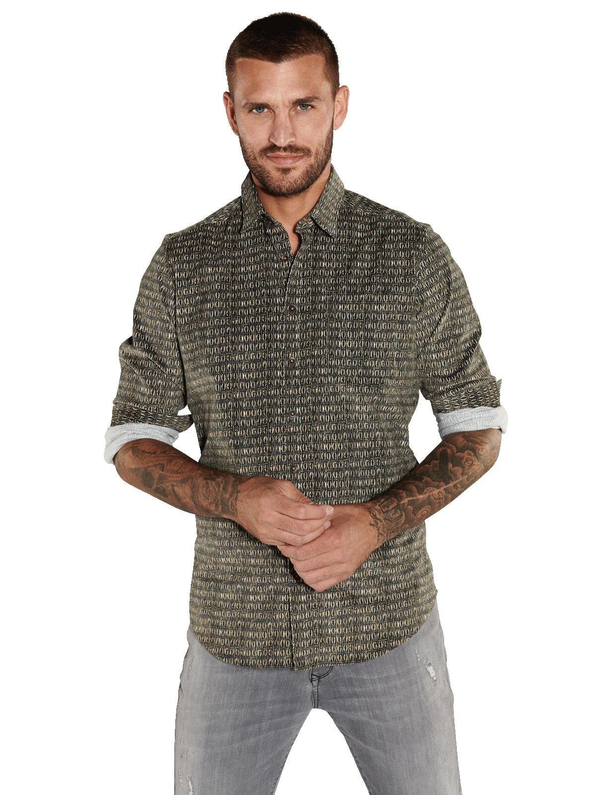 emilio adani Langarmhemd emilio adani Herren Langarm-Hemd slim fit, Khaki