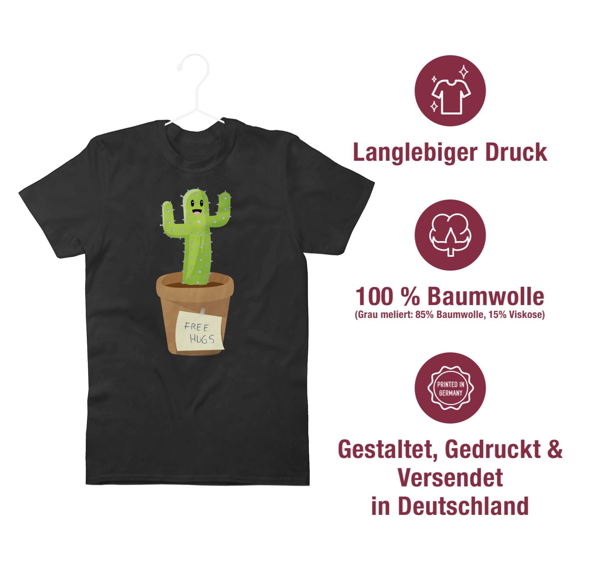 Schwarz Sprüche Free Statement Hugs T-Shirt Shirtracer Kaktus 02
