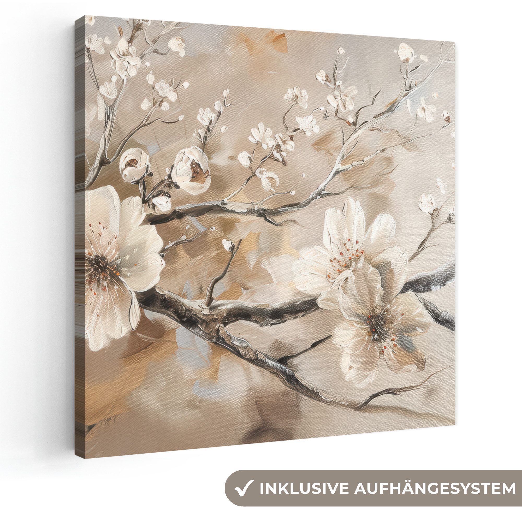 OneMillionCanvasses® Leinwandbild Blumen - Natur - Weiß - Blüte - Abstrakt, Fotodruck (1 St), Wandbild, Deko Schlafzimmer Wohnzimmer Flur 20x20 cm