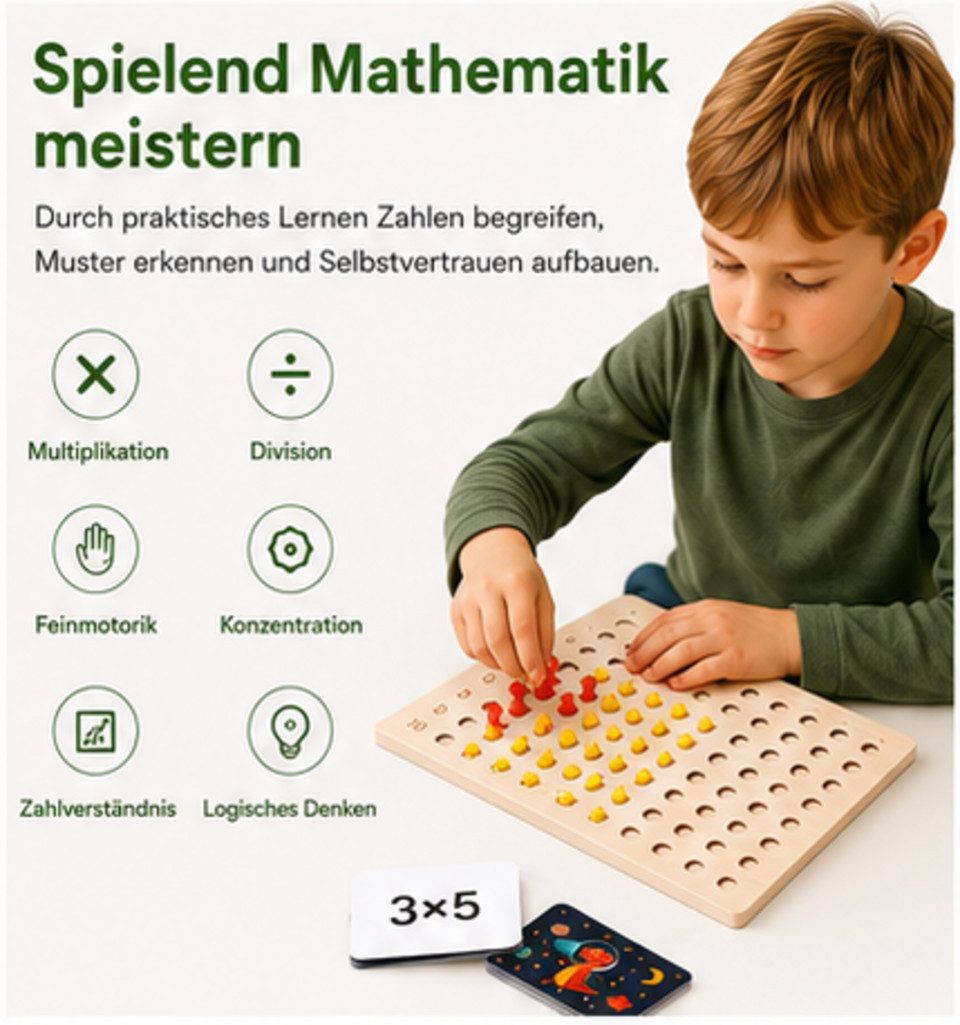 White Fox Studio Lernspielzeug 2-in-1 Holz-Rechenbrett – Multiplikation & Division ab 3 Jahren (Rechnen, 1-St., Division Multiplikation), 2-in-1 Funktion: Multiplikation & Division in einem Brett