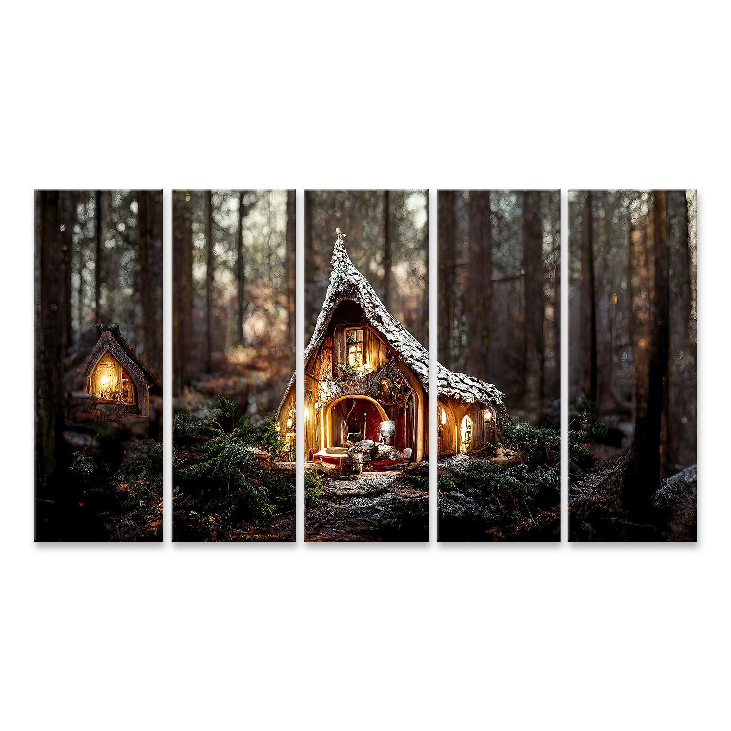 islandburner Leinwandbild Das Haus des Weihnachtsmann im Zauberwald schön geschmückte Bilder