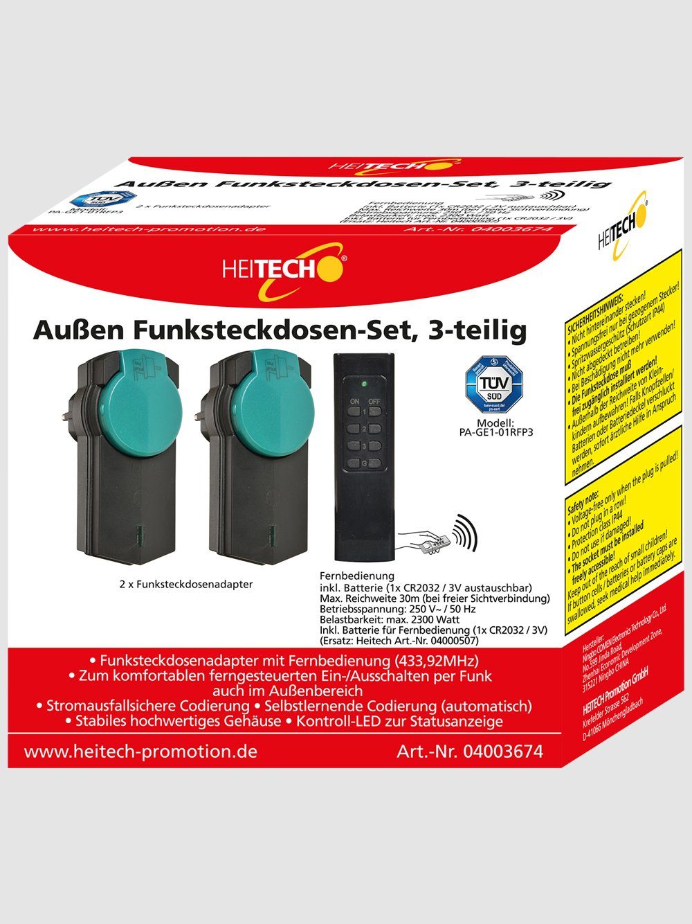 HEITECH Funksteckdose Outdoor Funkschalter Set 3 Teilig IP 44 für den Außenbereich, 3-St.