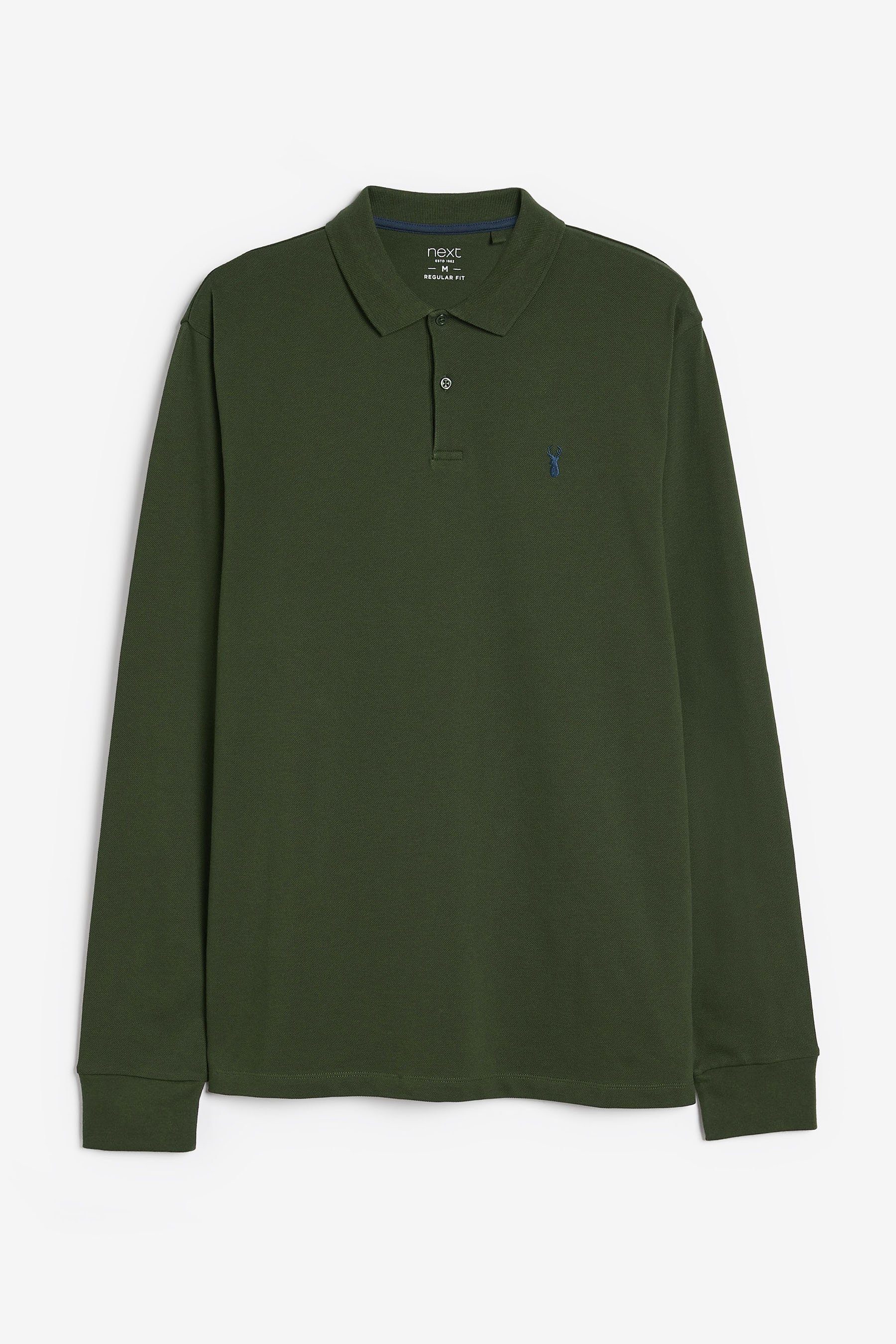 Langärmeliges Pikee-Poloshirt (1-tlg) Langarm-Poloshirt Khaki Dark Green Next